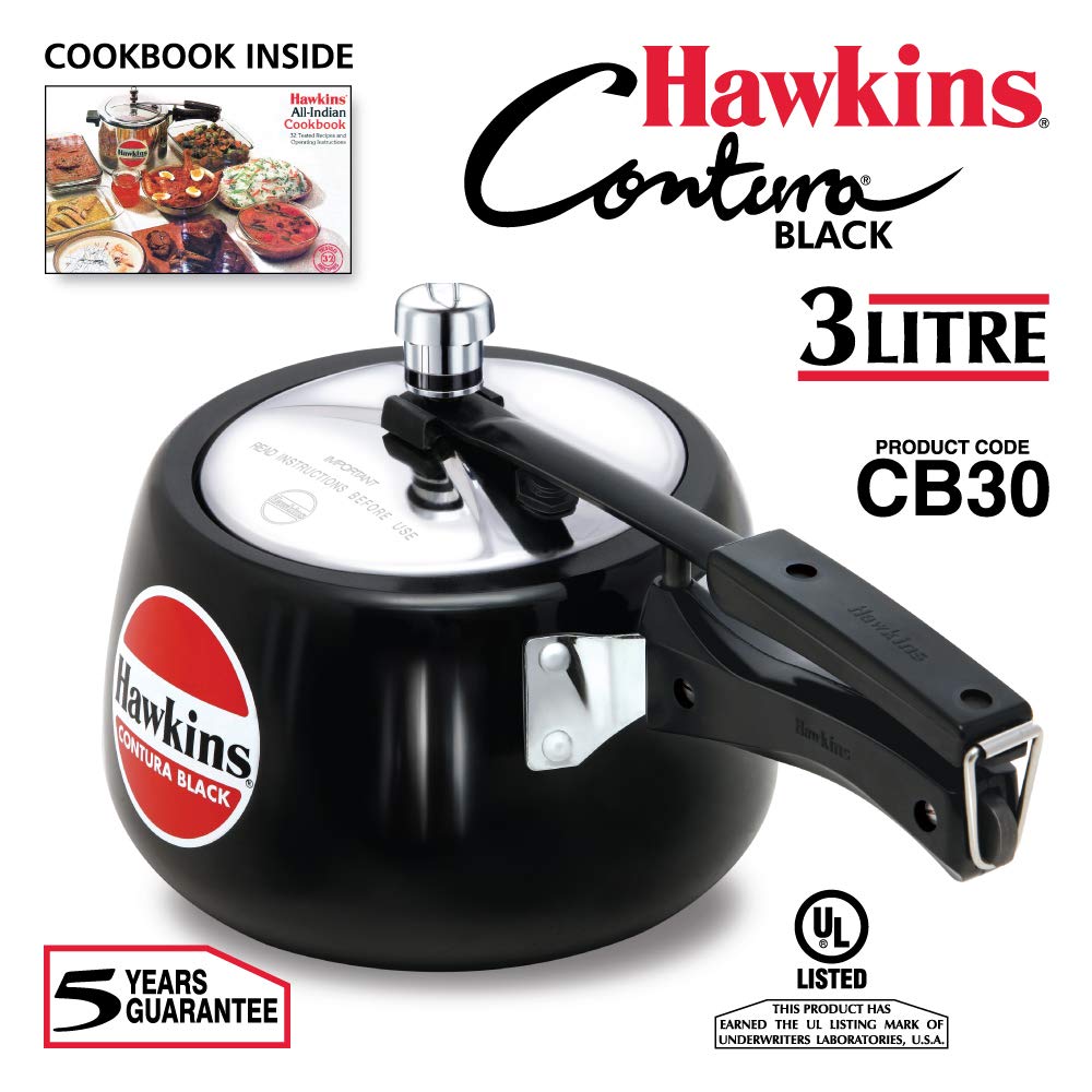Hawkins 3 Litre Contura Black Pressure Cooker, Hard Anodised Inner Lid Cooker, Handi Cooker, Black (CB30) thumbnail