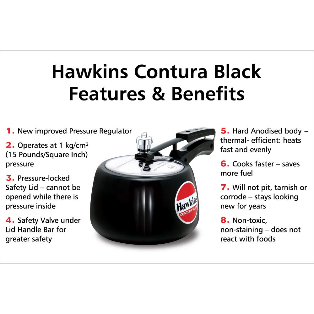 Hawkins 3 Litre Contura Black Pressure Cooker, Hard Anodised Inner Lid Cooker, Handi Cooker, Black (CB30) thumbnail