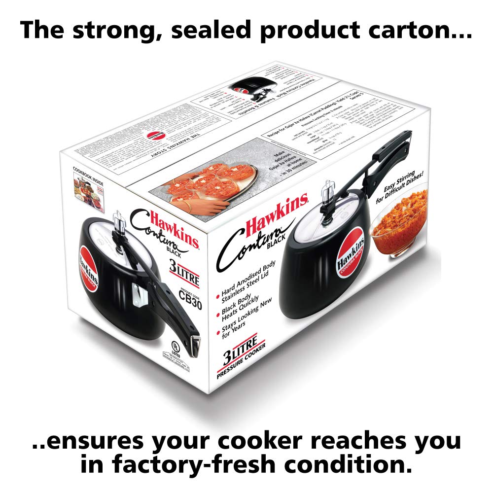 Hawkins 3 Litre Contura Black Pressure Cooker, Hard Anodised Inner Lid Cooker, Handi Cooker, Black (CB30) thumbnail