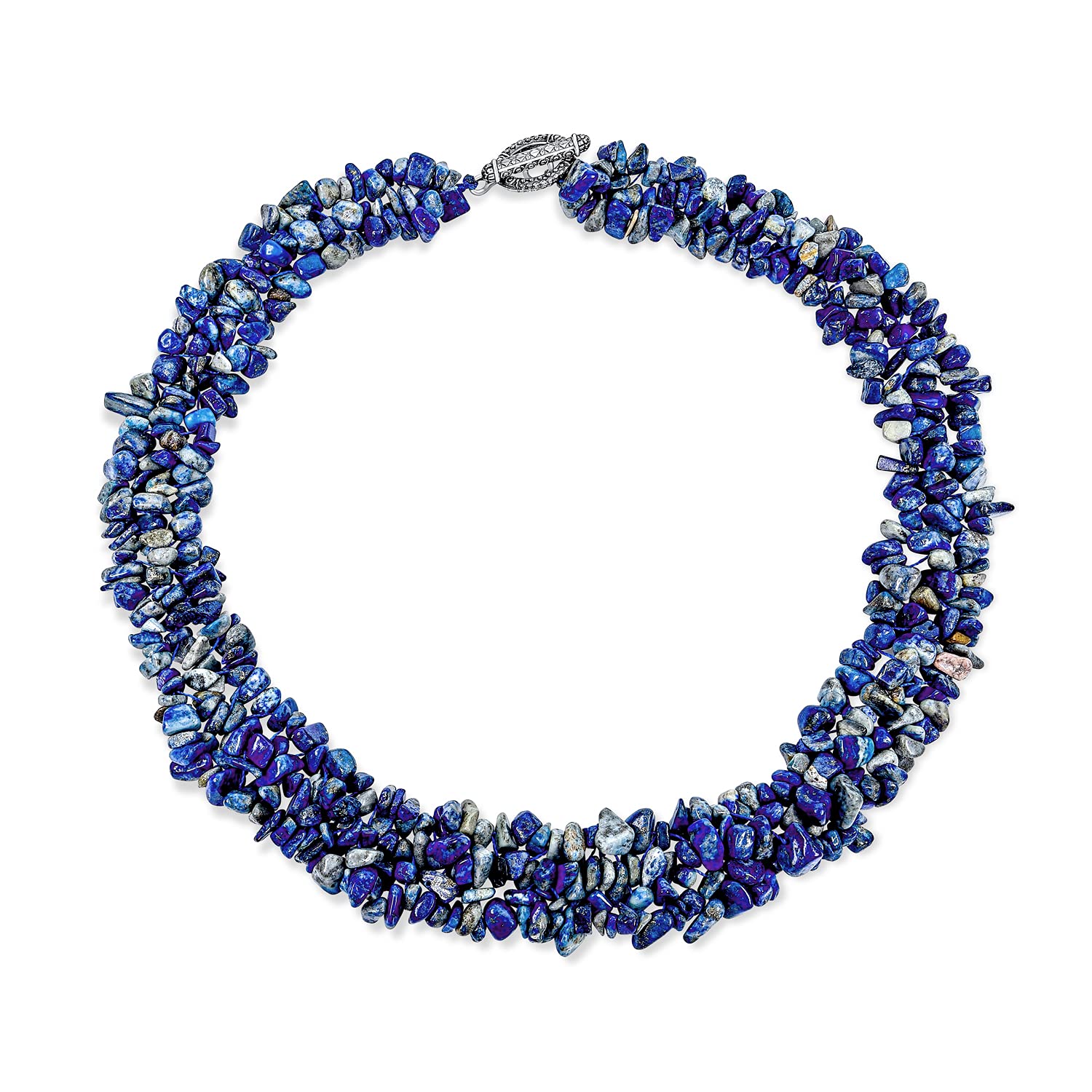 Bling Jewelry Big Chunky Purple Amethyst Pink Quartz Black Onyx Blue Lapis Green Pink Quartz Blue Red Turquoise Gemstone Chips Cluster Multi Strand Statement Bib Collar Necklace For Women