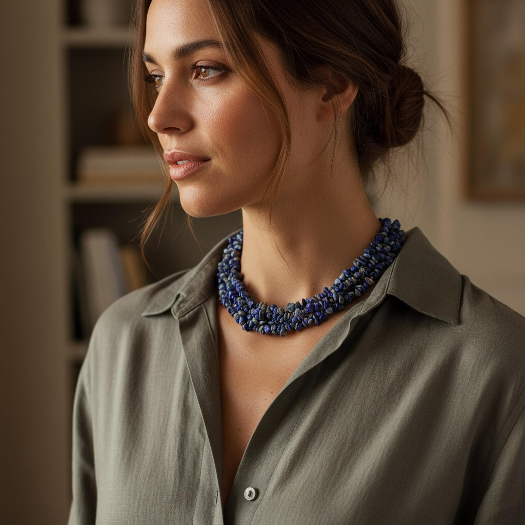 Bling Jewelry Big Chunky Purple Amethyst Pink Quartz Black Onyx Blue Lapis Green Pink Quartz Blue Red Turquoise Gemstone Chips Cluster Multi Strand Statement Bib Collar Necklace For Women thumbnail