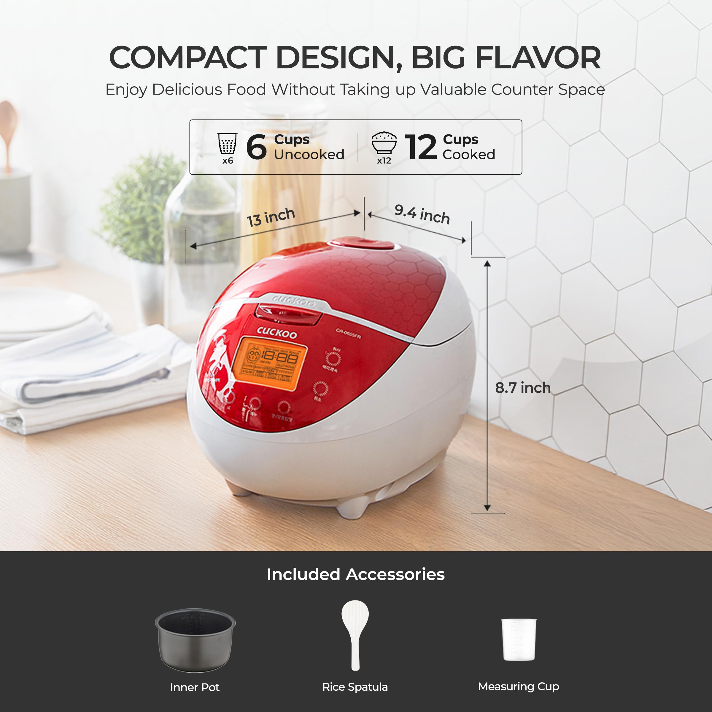 CUCKOO Micom Rice Cooker 6 Cup Uncooked / 12 Cup Cooked, Fuzzy Logic Rice Maker with Delay Timer & Keep Warm Setting, Versatile Food Steamer for Cooking, Non-Stick Inner Pot, Red (CR-0655F) thumbnail