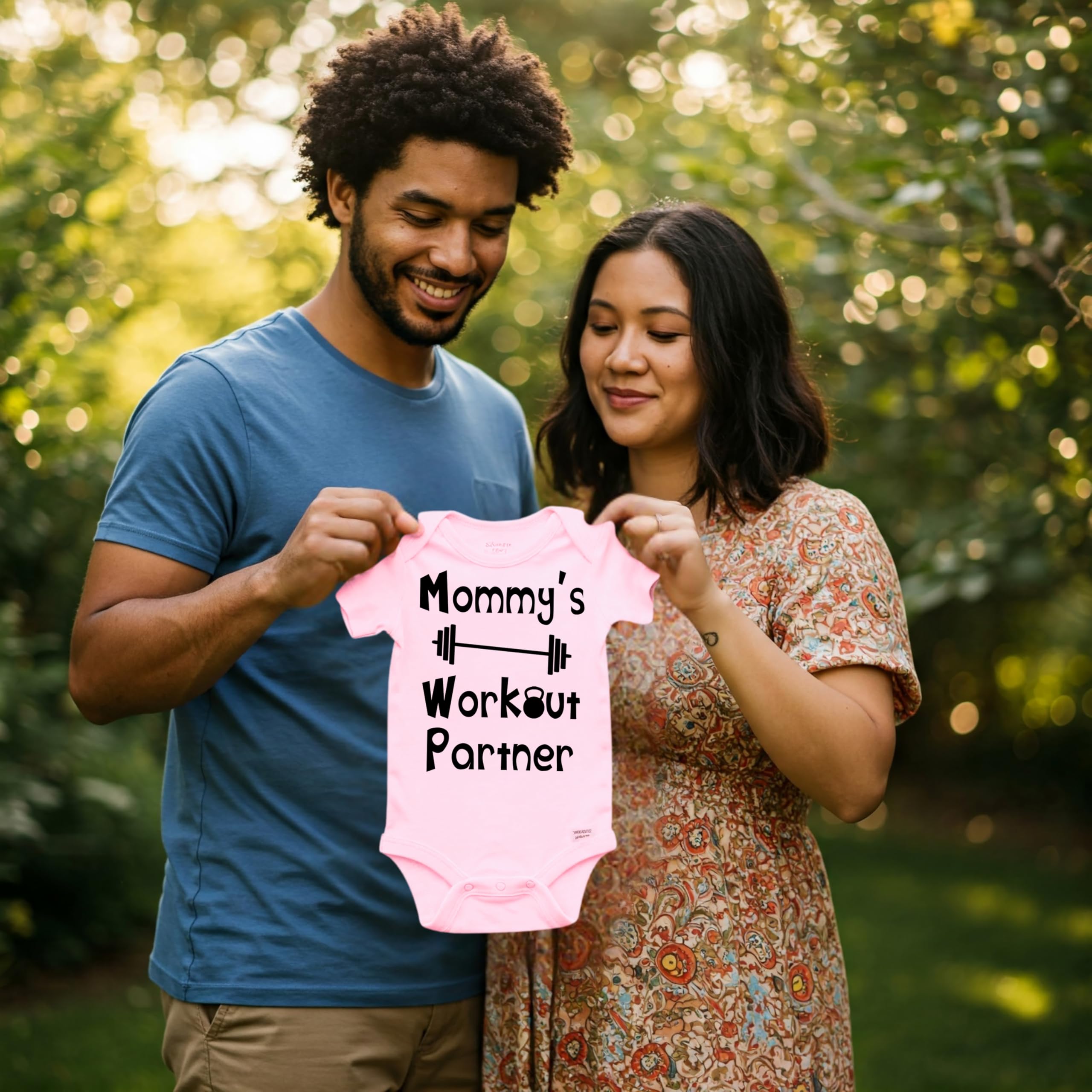 Reaxion Handmade Funny Baby Boy Girl Mommy's or Daddy's Workout Partner Bodysuits Clothes thumbnail