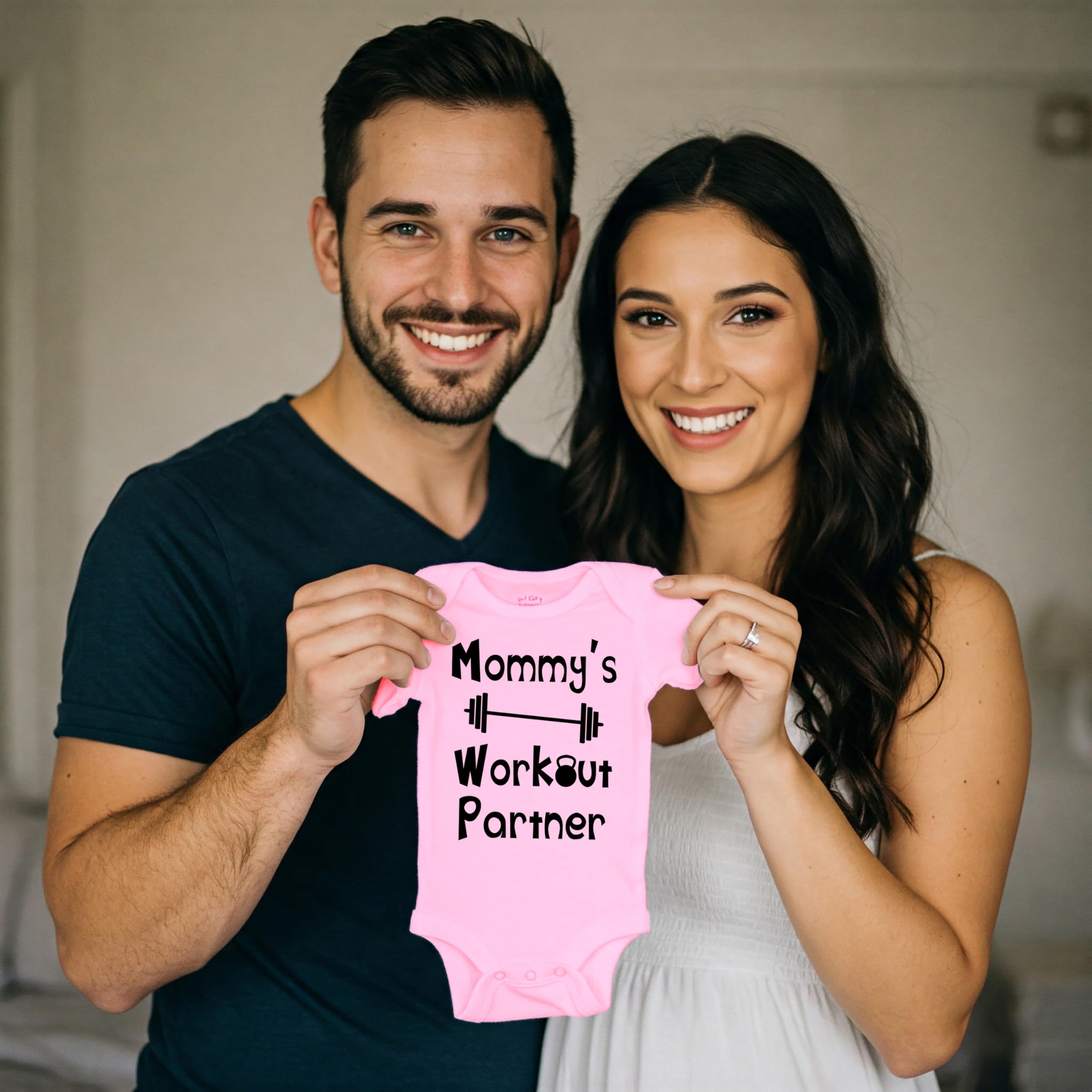 Reaxion Handmade Funny Baby Boy Girl Mommy's or Daddy's Workout Partner Bodysuits Clothes thumbnail