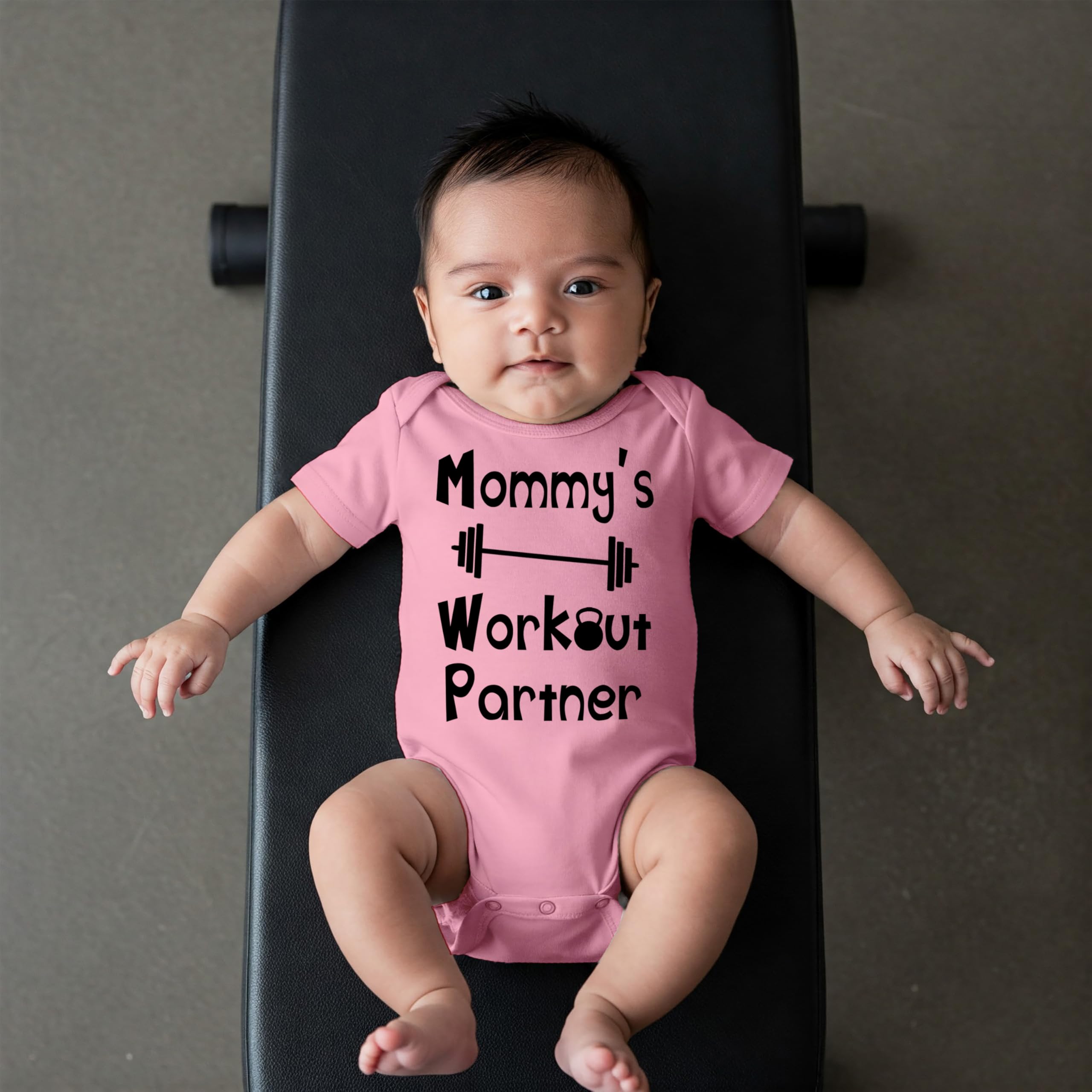 Reaxion Handmade Funny Baby Boy Girl Mommy's or Daddy's Workout Partner Bodysuits Clothes thumbnail