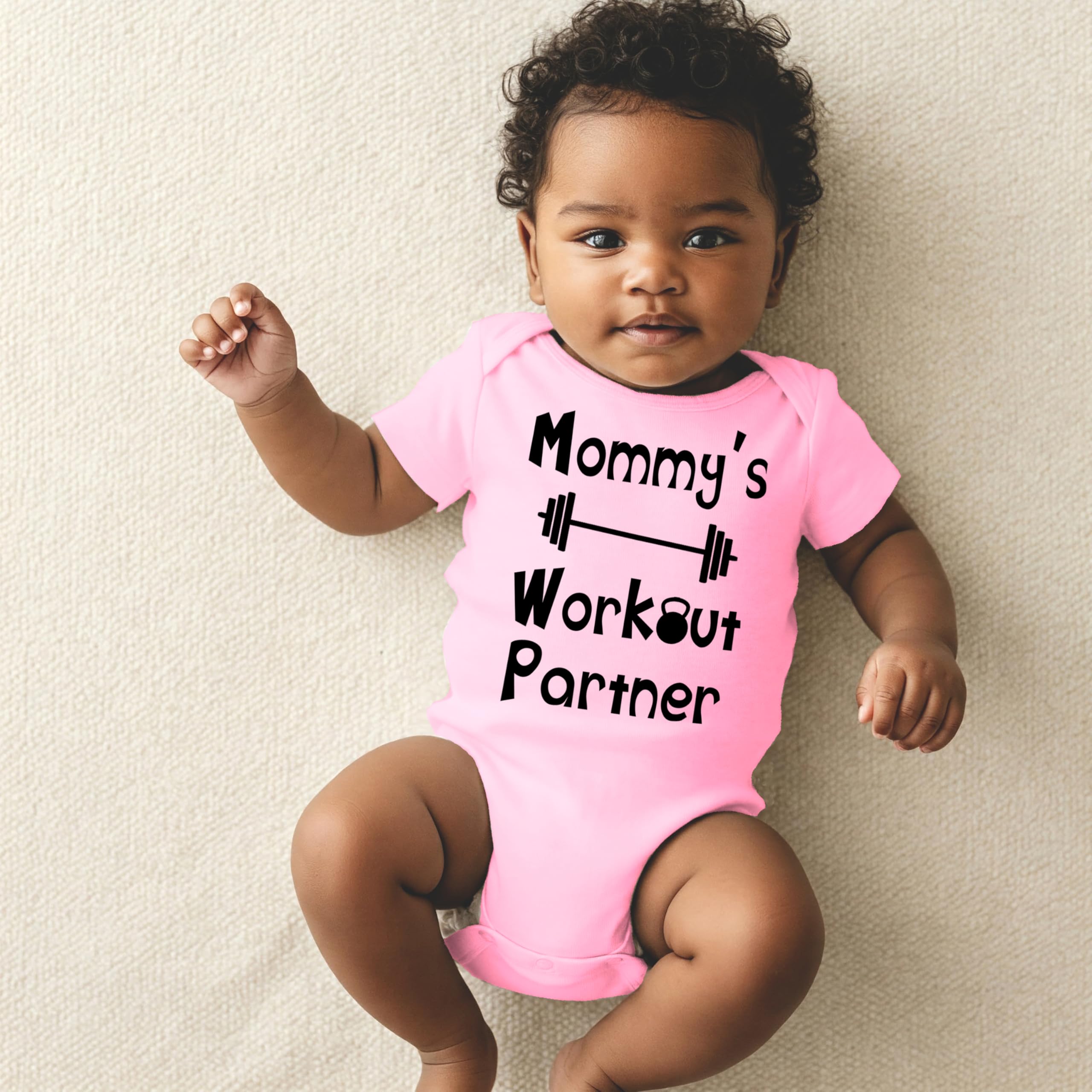Reaxion Handmade Funny Baby Boy Girl Mommy's or Daddy's Workout Partner Bodysuits Clothes thumbnail