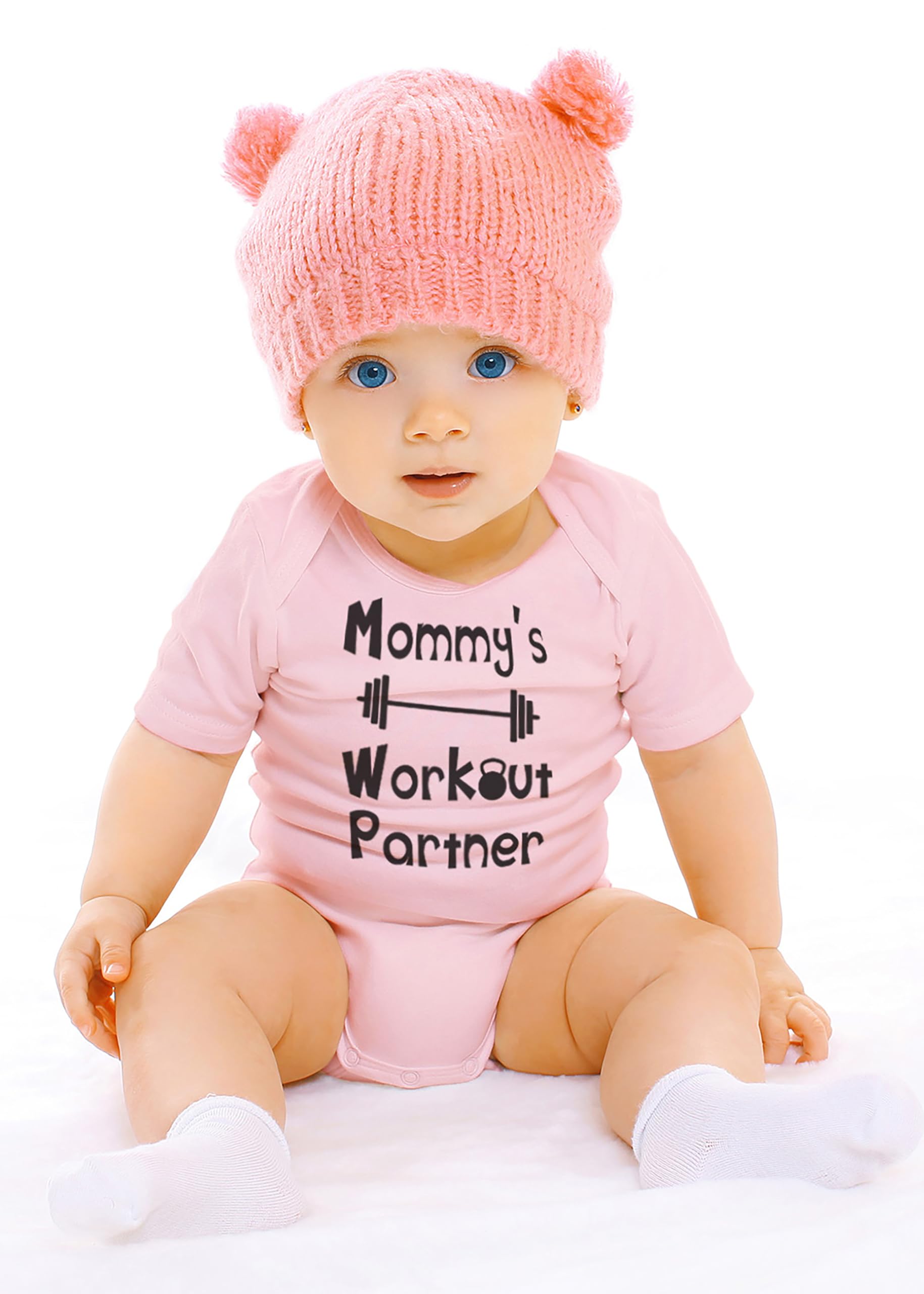 Reaxion Handmade Funny Baby Boy Girl Mommy's or Daddy's Workout Partner Bodysuits Clothes thumbnail