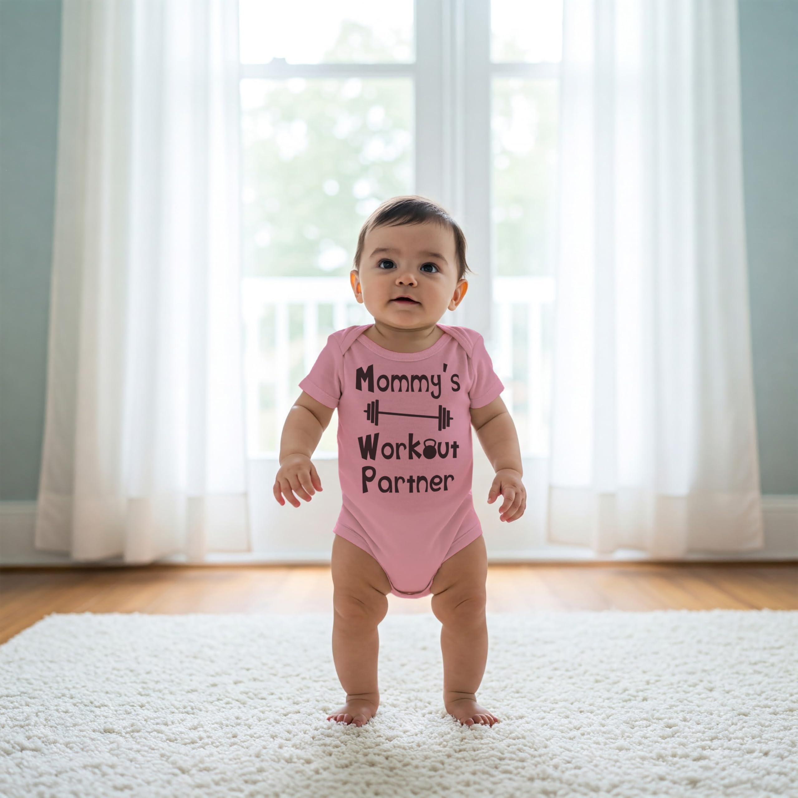 Reaxion Handmade Funny Baby Boy Girl Mommy's or Daddy's Workout Partner Bodysuits Clothes thumbnail