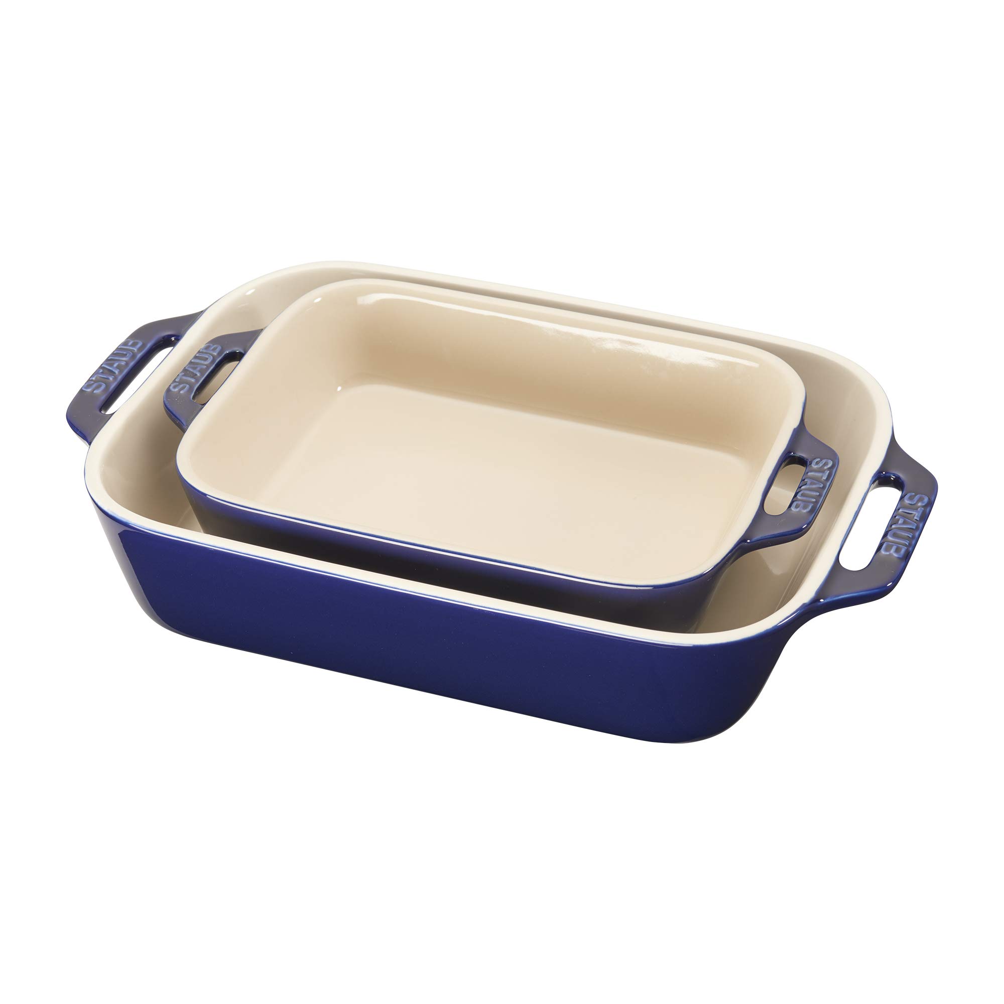 Staub 2-Pc Rectangular Ceramic Baking Dish Set, Oven Safe Up To 570°F, Blue