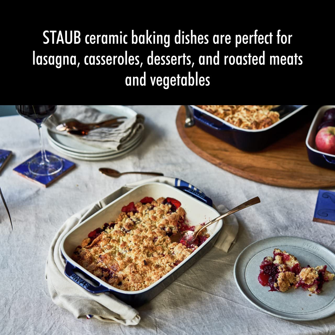 Staub 2-Pc Rectangular Ceramic Baking Dish Set, Oven Safe Up To 570°F, Blue thumbnail