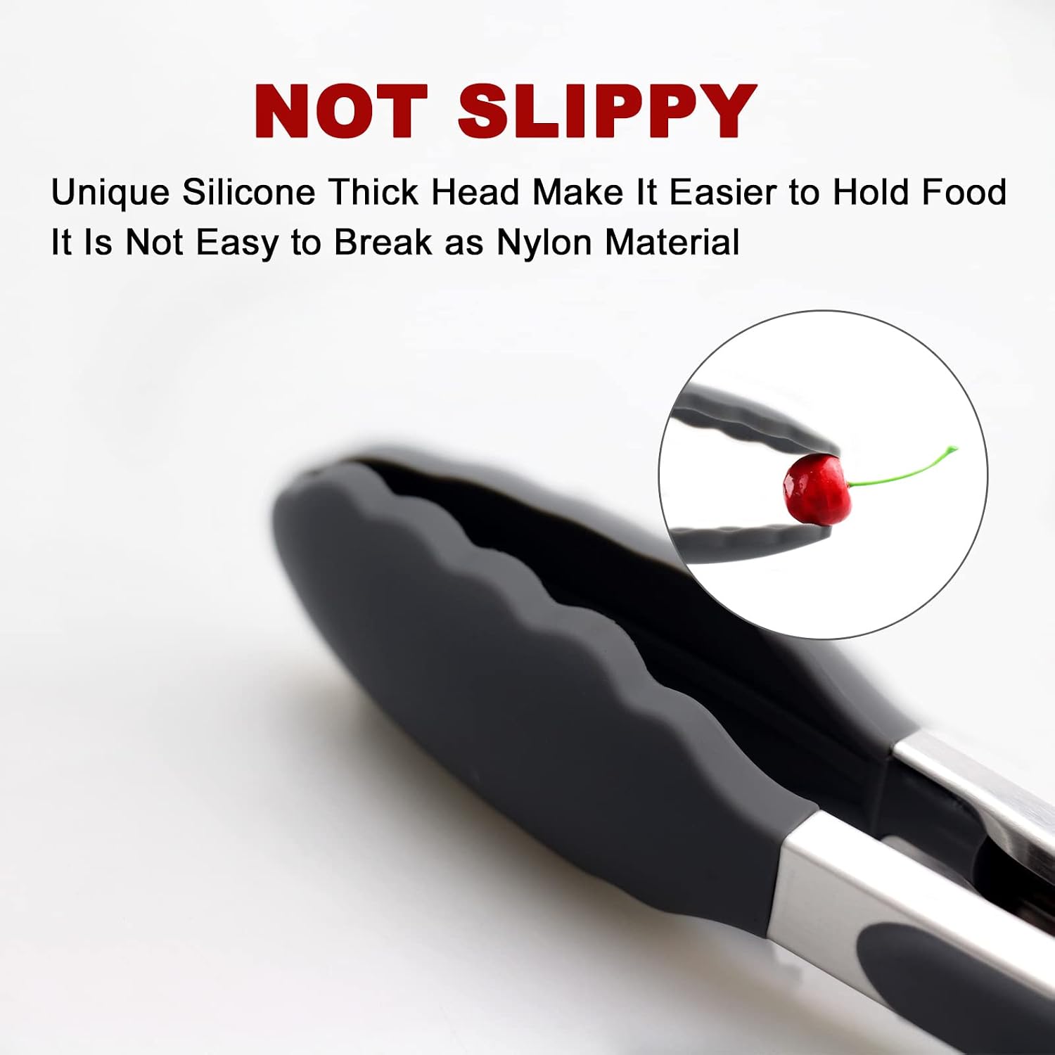 2 Pack Silicone Kitchen Tongs, 9 & 12 Inch, Stainless Steel, Black thumbnail