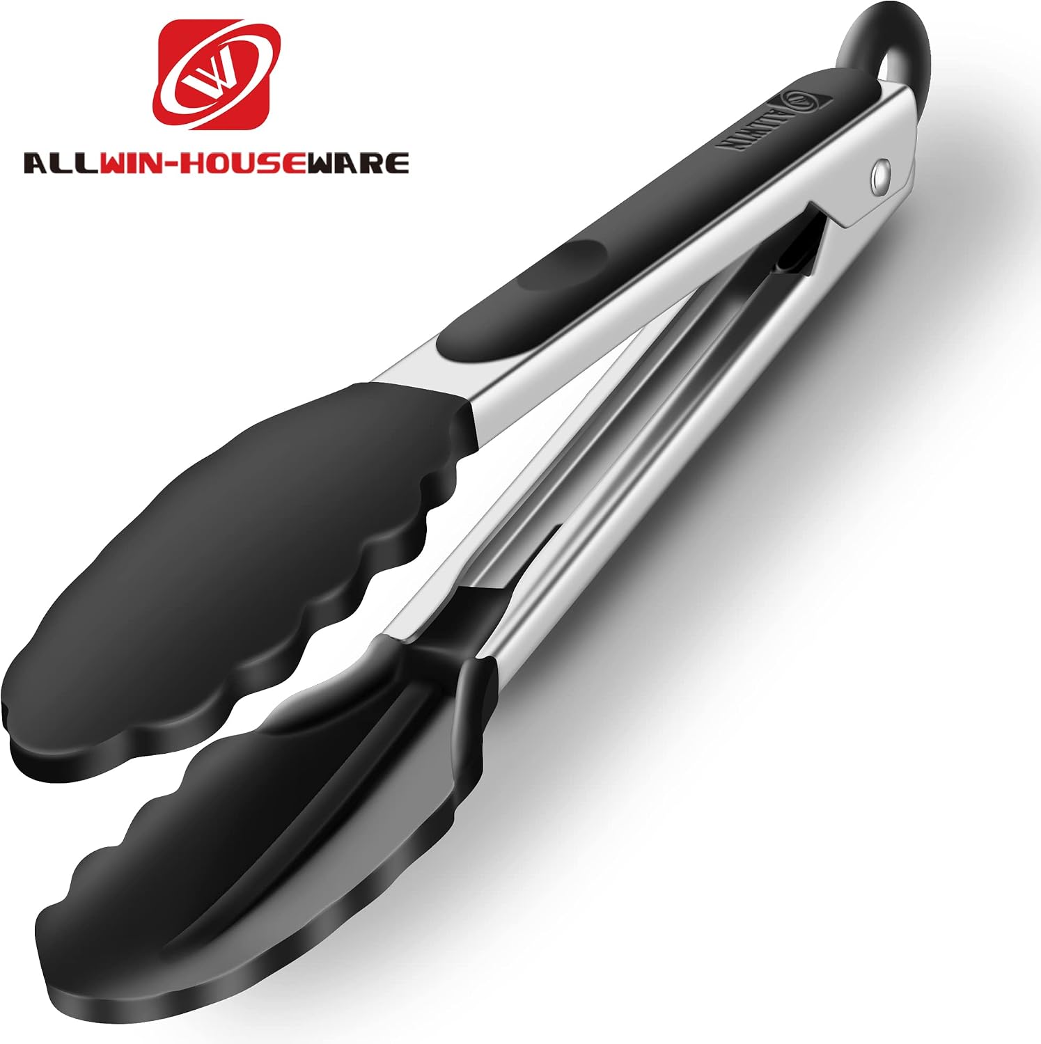 2 Pack Silicone Kitchen Tongs, 9 & 12 Inch, Stainless Steel, Black thumbnail
