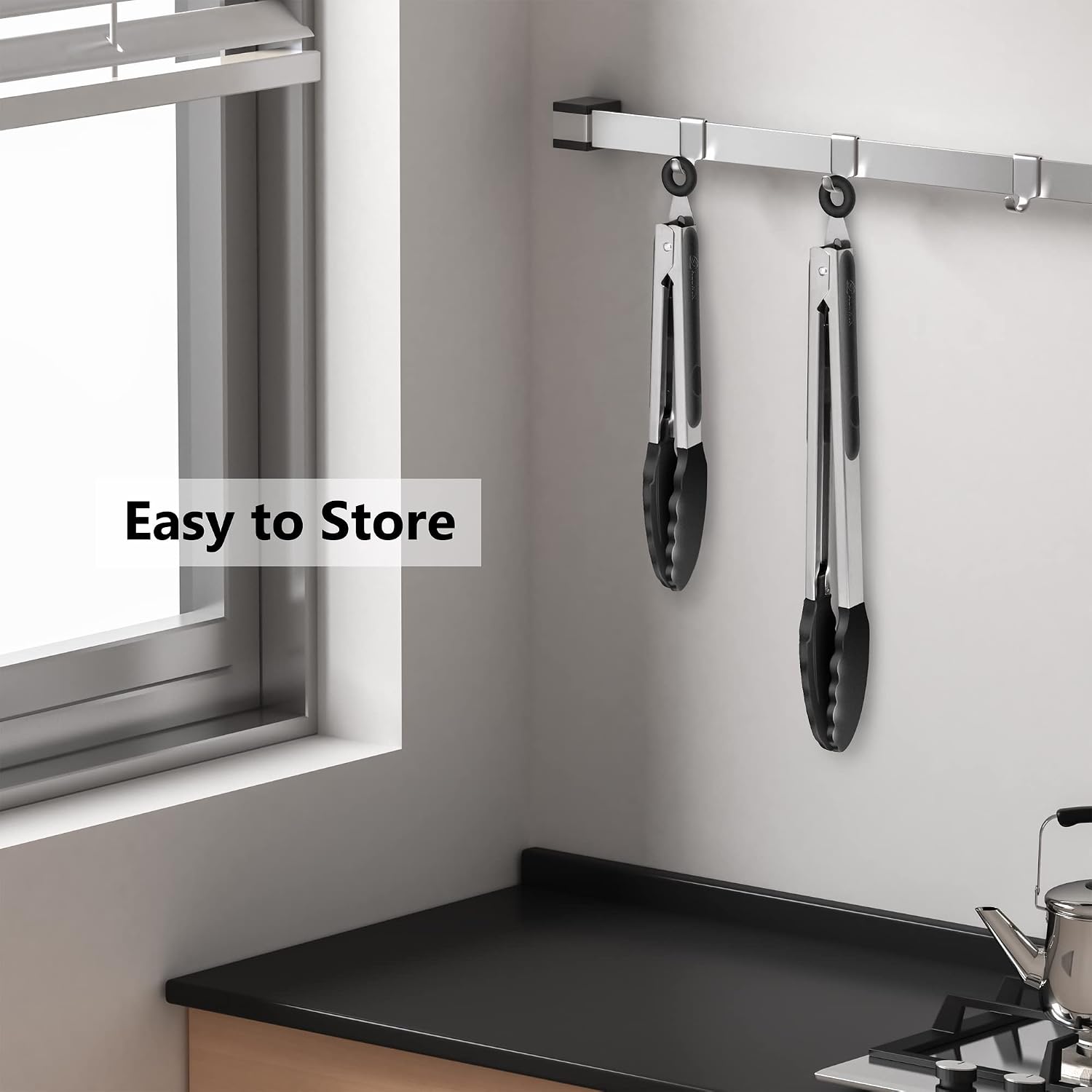 2 Pack Silicone Kitchen Tongs, 9 & 12 Inch, Stainless Steel, Black thumbnail