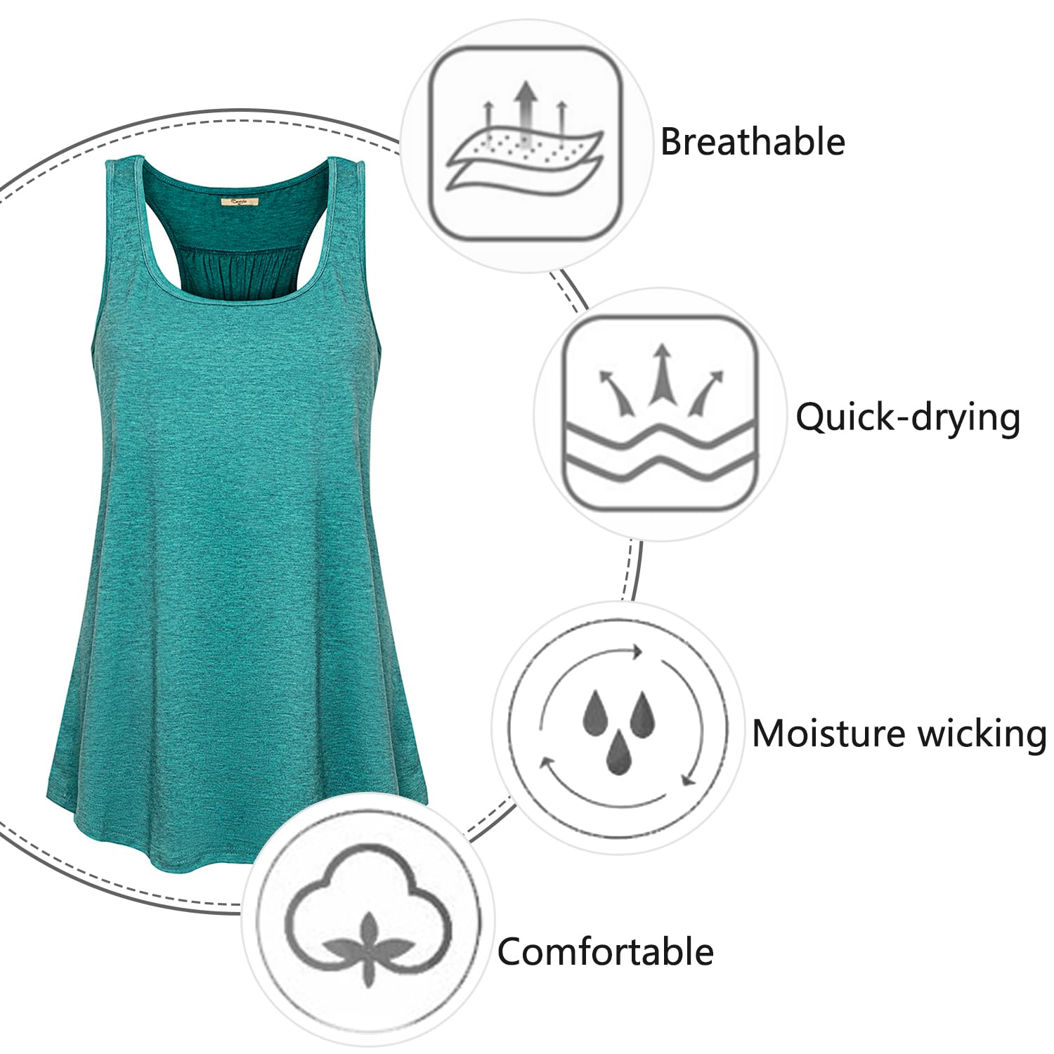 Cestyle Womens Sleeveless Scoop Neck Flowy Loose Fit Workout Shirts Racerback Long Tank Tops thumbnail