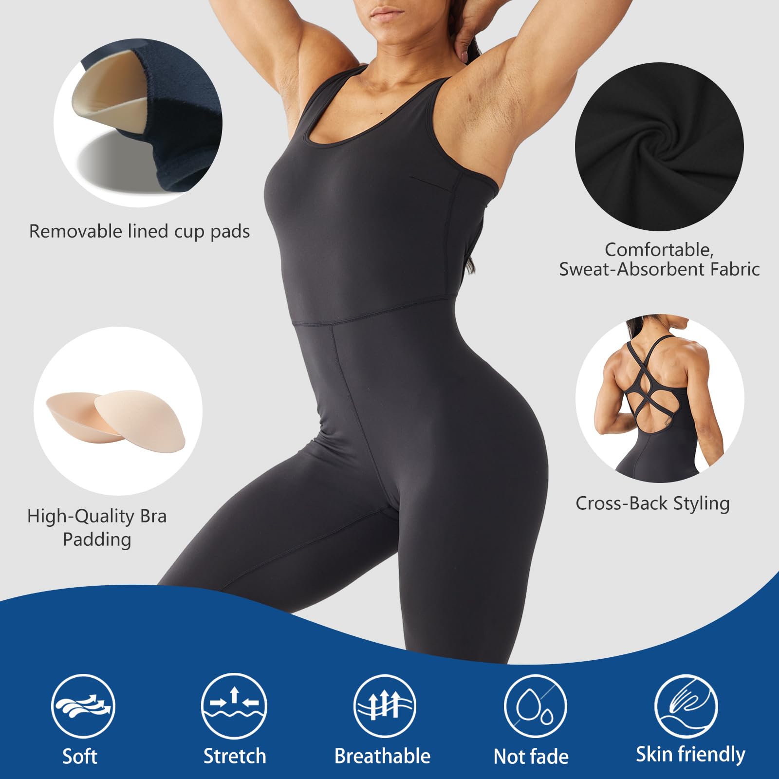 LOVESOFT Women's Sleevesless Bodysuit Dance Unitard, Backless Bodycon Rompers Jumpsuits for Workout Yoga thumbnail