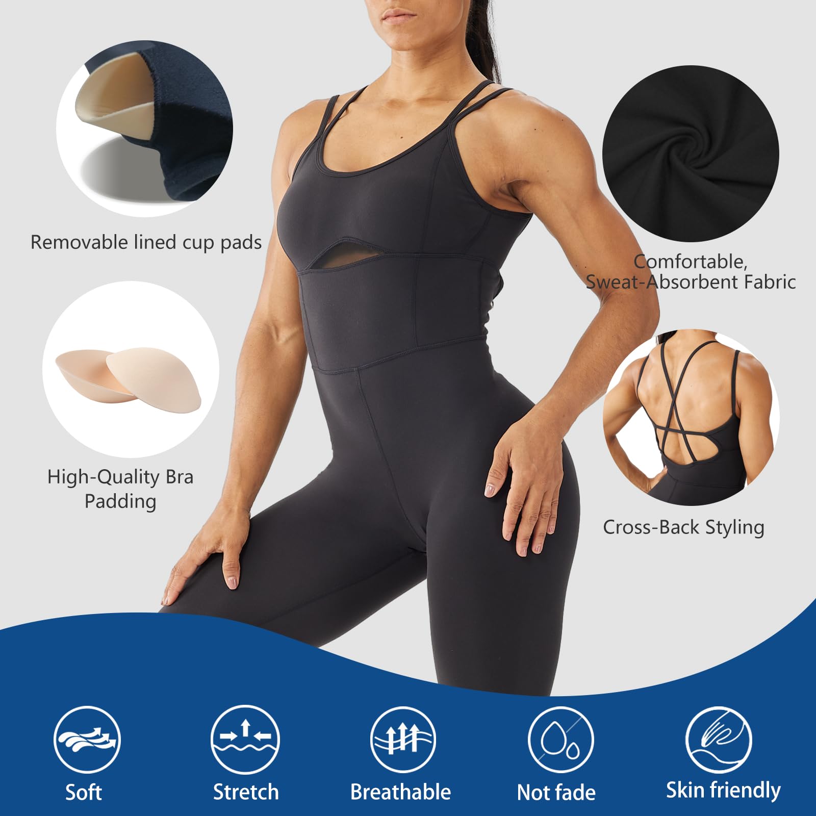LOVESOFT Women's Sleevesless Bodysuit Dance Unitard, Backless Bodycon Rompers Jumpsuits for Workout Yoga thumbnail