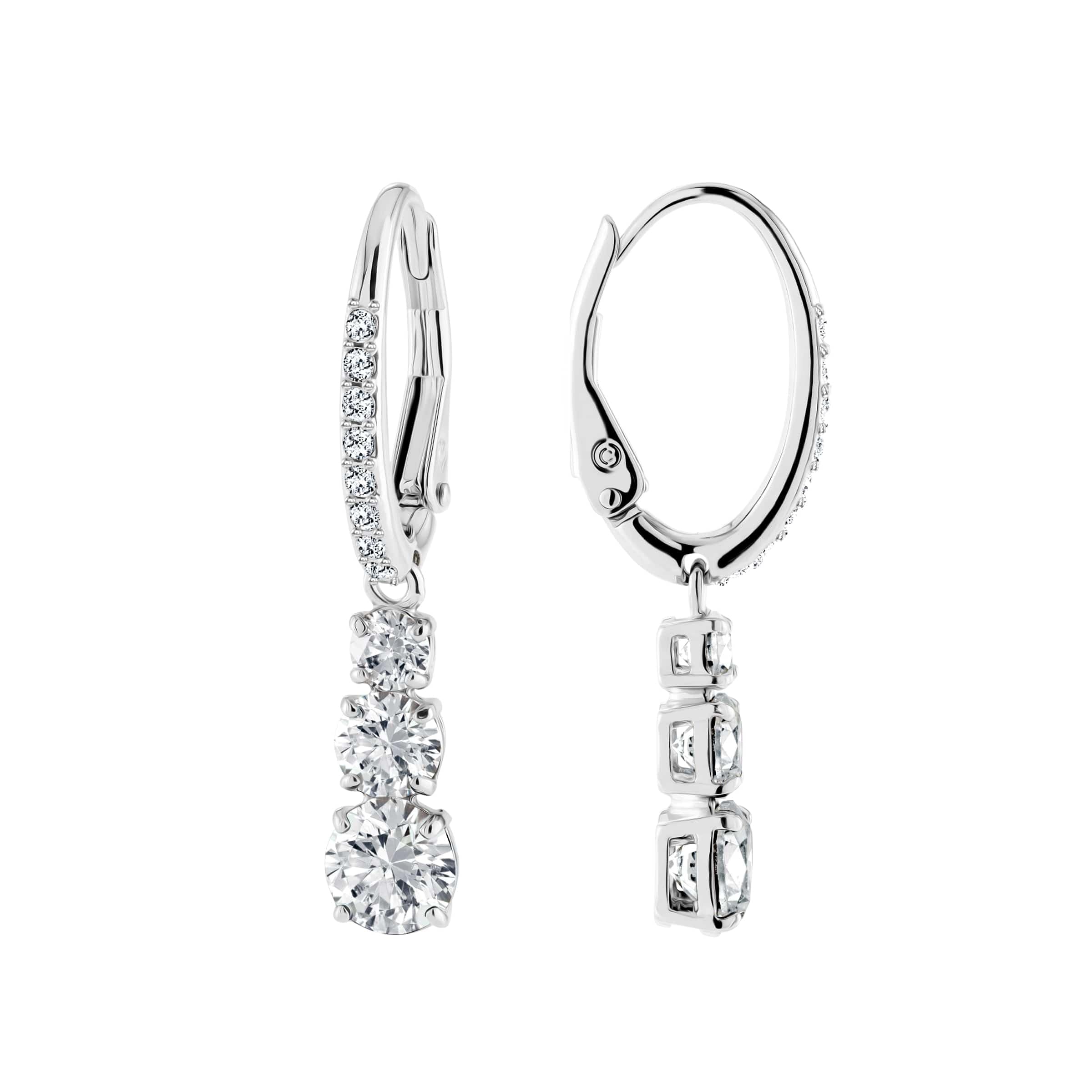 Swarovski Stilla Attract Trilogy Drop Pierced Earrings with White Crystals on a Rhodium Plated Setting with Hinged Closure thumbnail