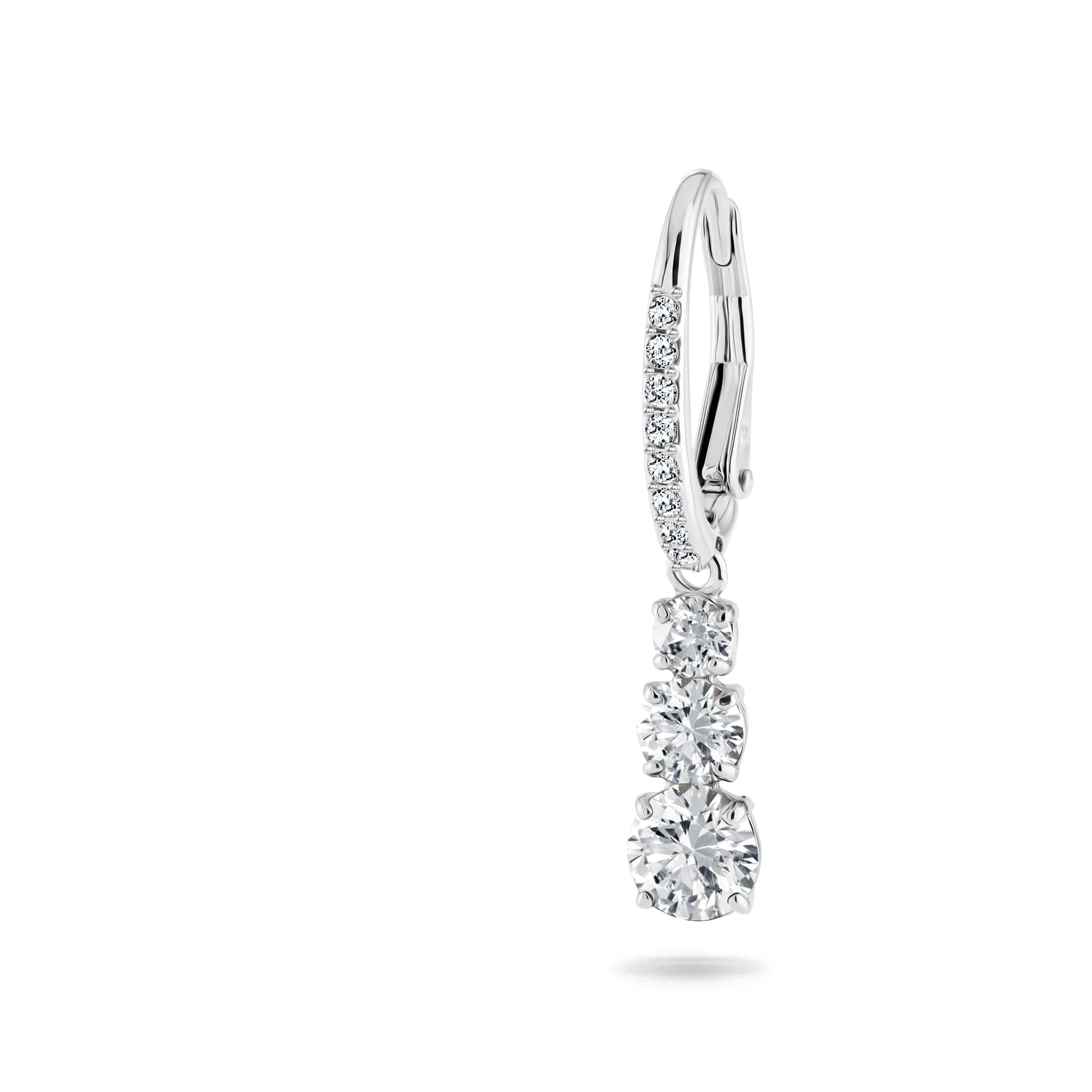 Swarovski Stilla Attract Trilogy Drop Pierced Earrings with White Crystals on a Rhodium Plated Setting with Hinged Closure thumbnail