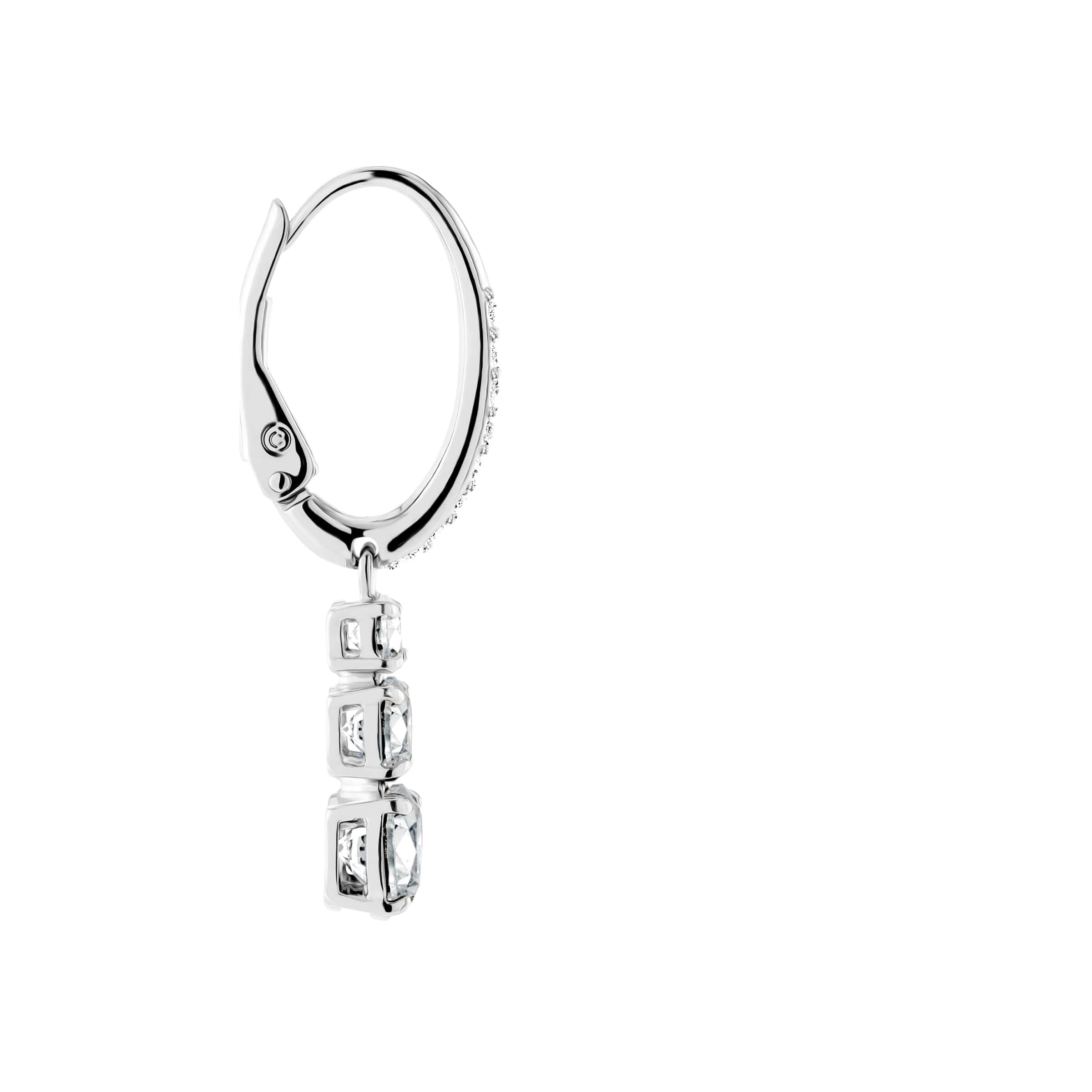 Swarovski Stilla Attract Trilogy Drop Pierced Earrings with White Crystals on a Rhodium Plated Setting with Hinged Closure thumbnail