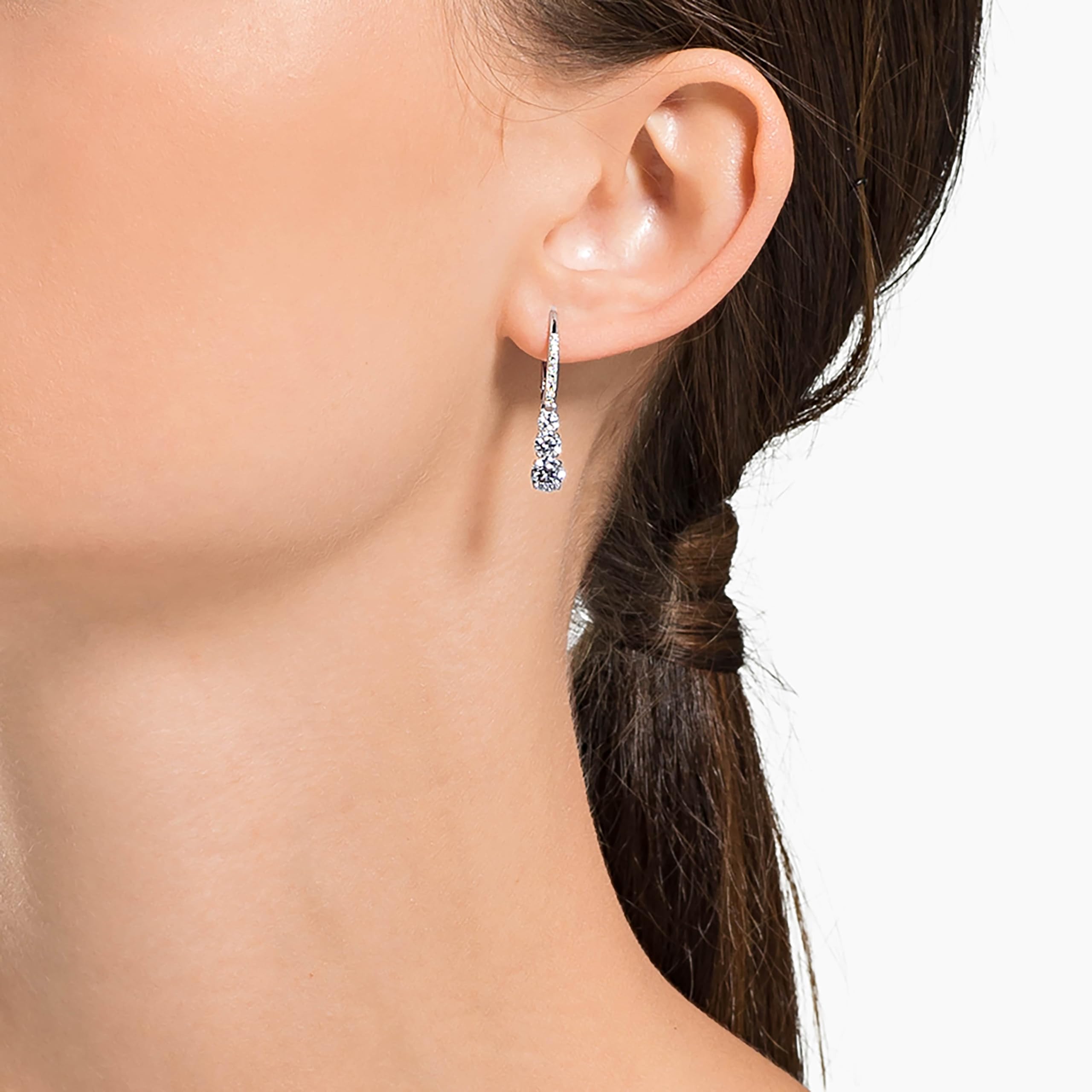 Swarovski Stilla Attract Trilogy Drop Pierced Earrings with White Crystals on a Rhodium Plated Setting with Hinged Closure thumbnail