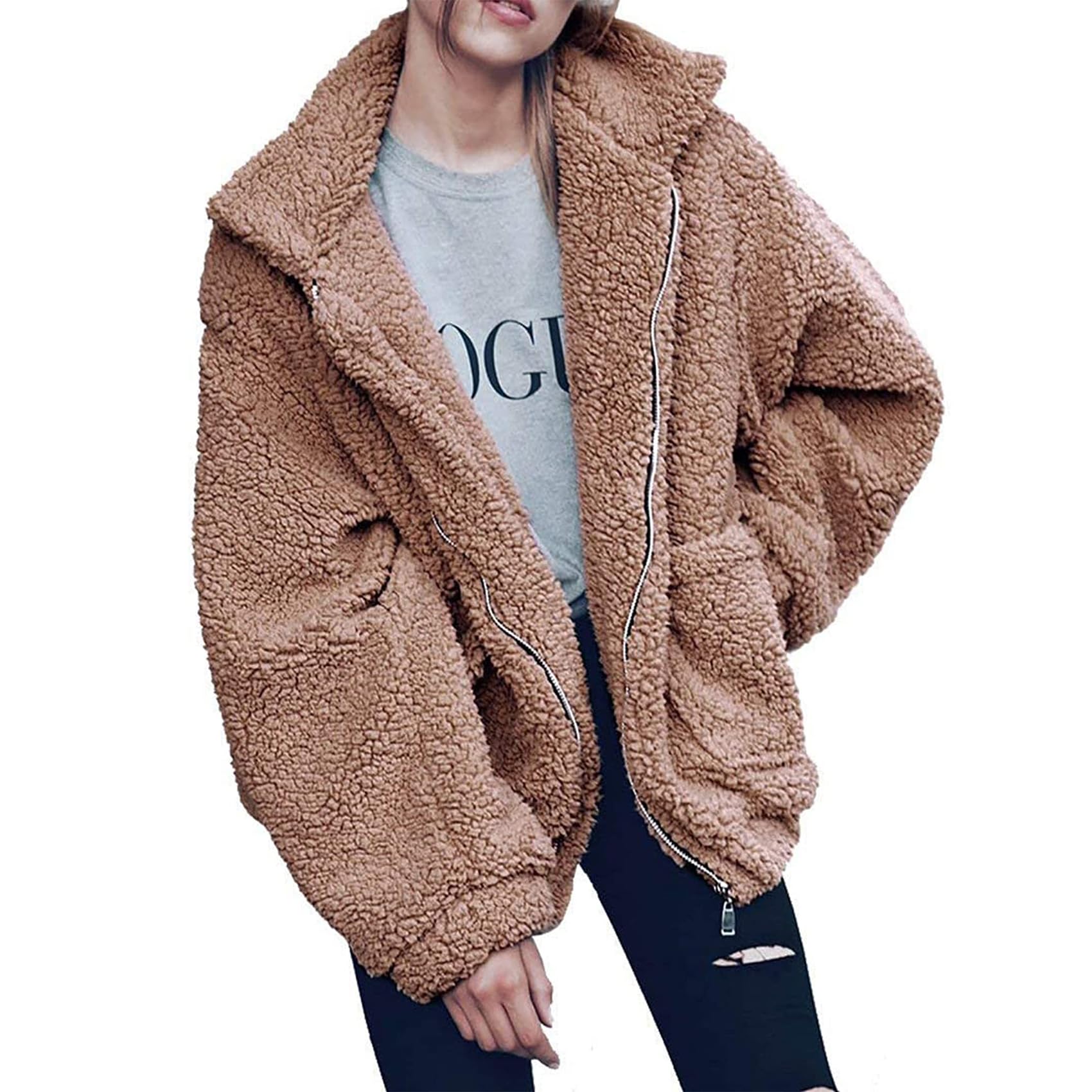 PRETTYGARDEN Women's Oversized Sherpa Fleece Coats | Fuzzy Fluffy Teddy Coat with Pockets, Soft Cozy Faux Fur Jacket, Casual Lapel Collar, Warm Winter Outerwear for Daily Wear