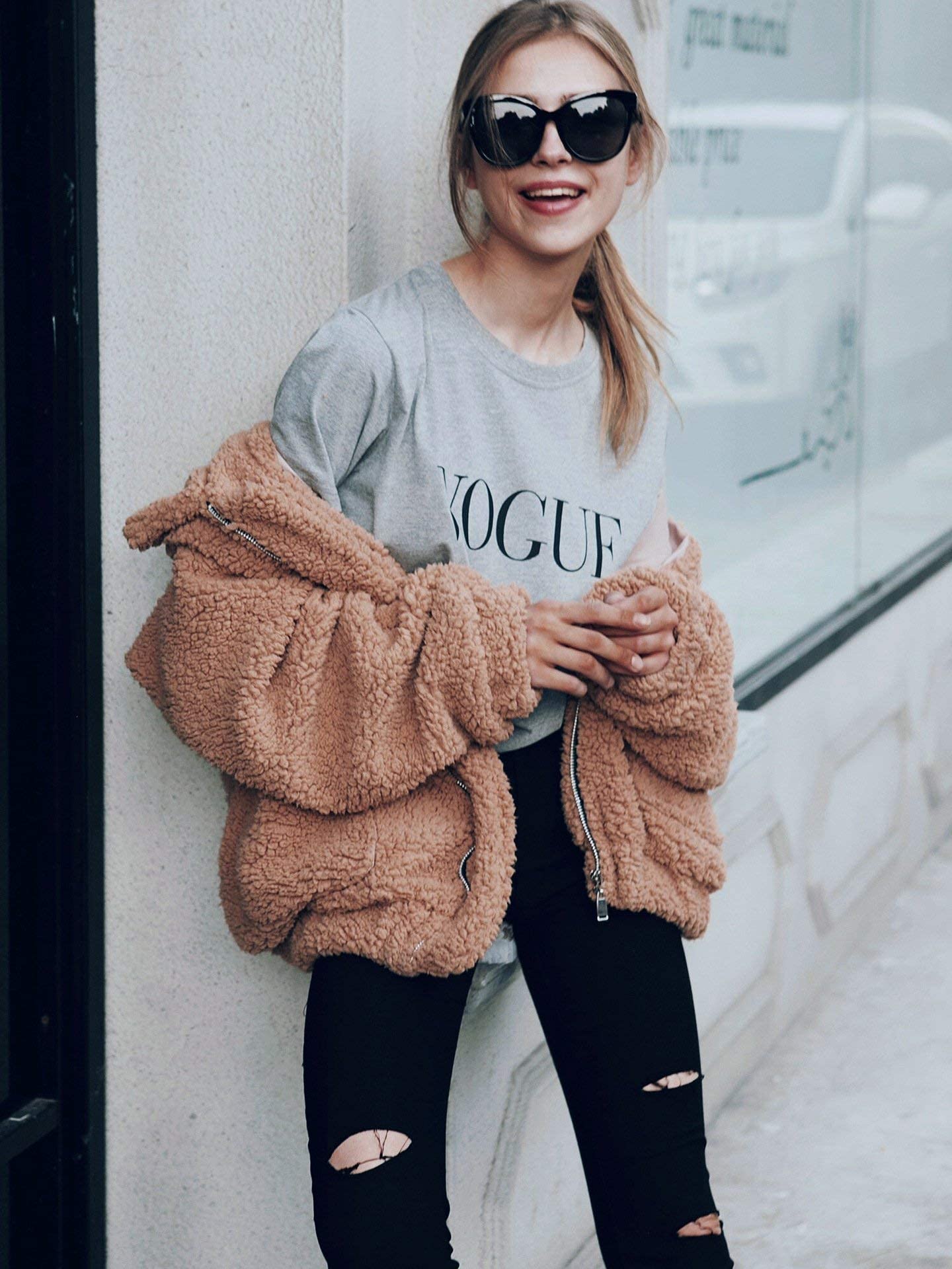 PRETTYGARDEN Women's Oversized Sherpa Fleece Coats | Fuzzy Fluffy Teddy Coat with Pockets, Soft Cozy Faux Fur Jacket, Casual Lapel Collar, Warm Winter Outerwear for Daily Wear thumbnail