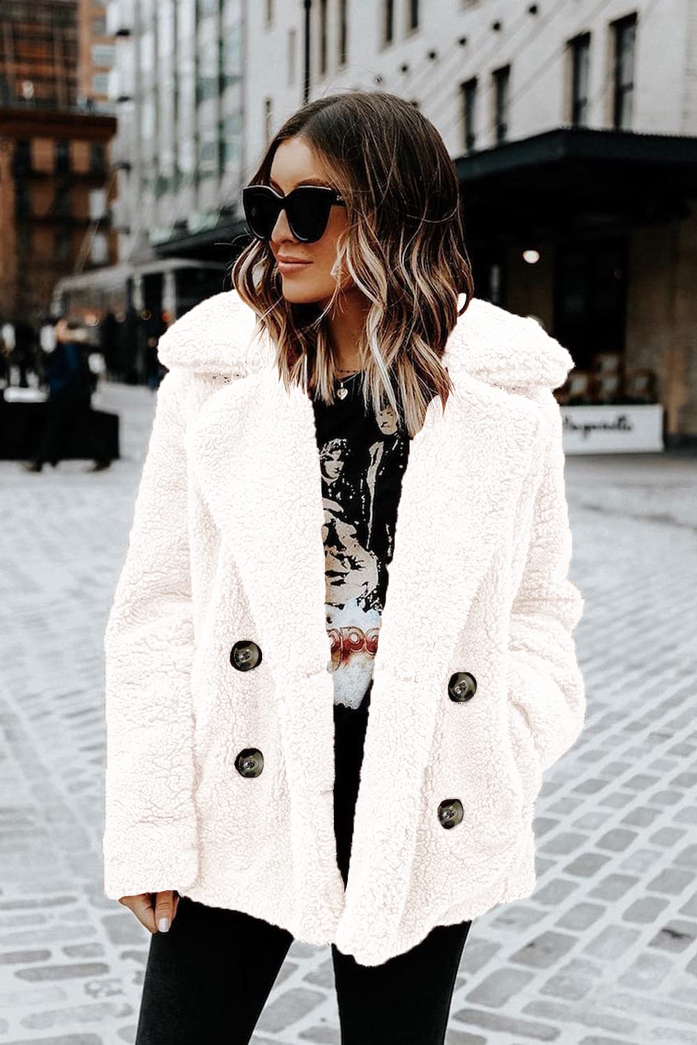 PRETTYGARDEN Women's Oversized Sherpa Fleece Coats | Fuzzy Fluffy Teddy Coat with Pockets, Soft Cozy Faux Fur Jacket, Casual Lapel Collar, Warm Winter Outerwear for Daily Wear thumbnail