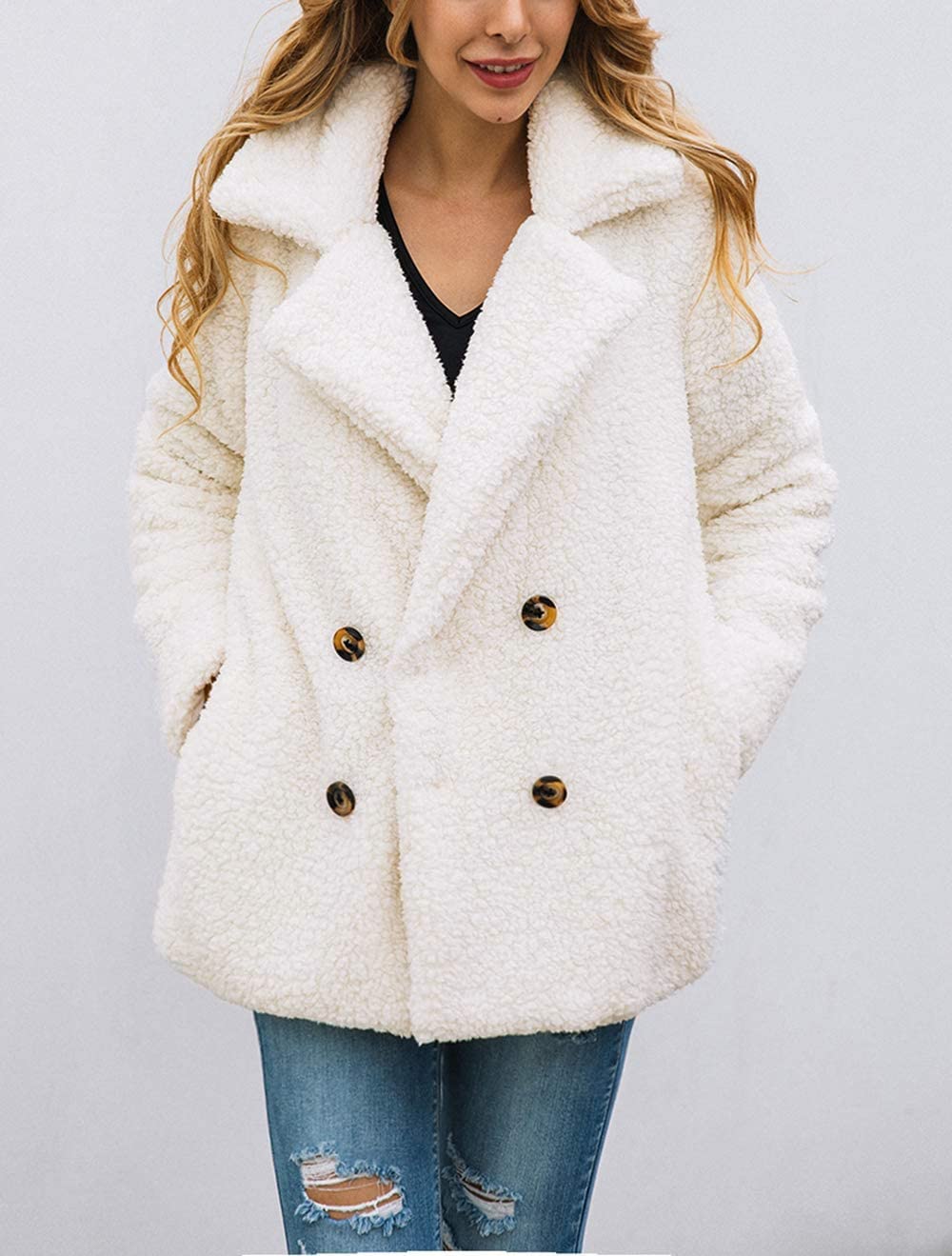 PRETTYGARDEN Women's Oversized Sherpa Fleece Coats | Fuzzy Fluffy Teddy Coat with Pockets, Soft Cozy Faux Fur Jacket, Casual Lapel Collar, Warm Winter Outerwear for Daily Wear thumbnail