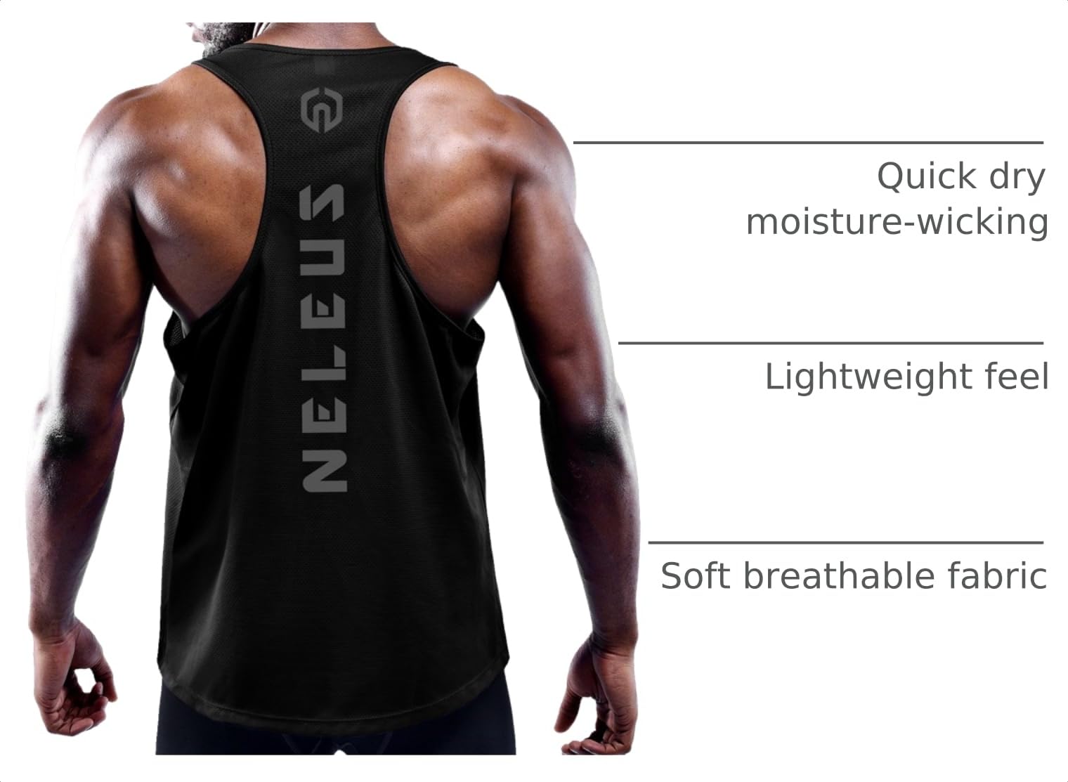 NELEUS Men's 3 Pack Dry Fit Y-Back Muscle Tank Workout Gym Shirt thumbnail