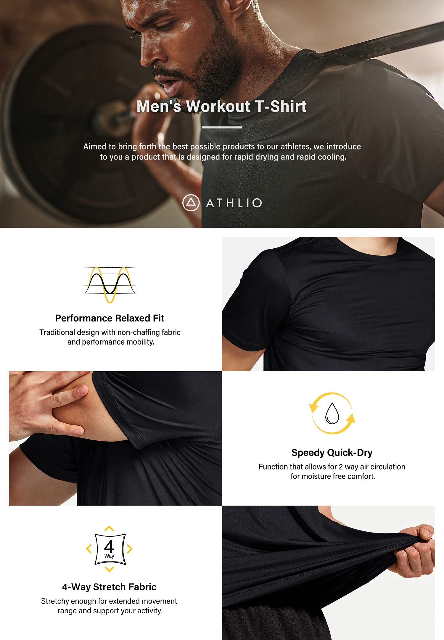ATHLIO Men's Workout Running Shirts, Sun Protection Quick Dry Athletic Shirts, Short Sleeve Gym T-Shirts thumbnail