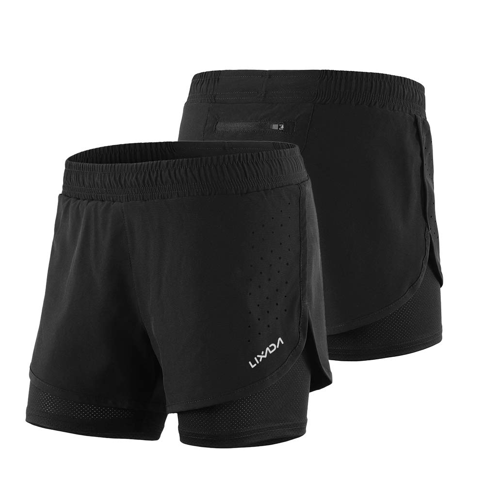 Lixada Women's Running Shorts 2-in-1 Double Layer Elastic Waistband Workout Fitness Active Yoga Jogging Athletic