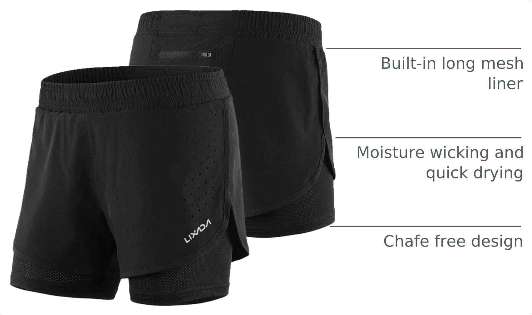 Lixada Women's Running Shorts 2-in-1 Double Layer Elastic Waistband Workout Fitness Active Yoga Jogging Athletic thumbnail