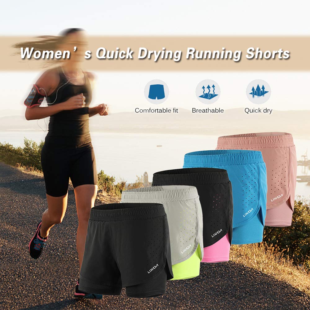 Lixada Women's Running Shorts 2-in-1 Double Layer Elastic Waistband Workout Fitness Active Yoga Jogging Athletic thumbnail