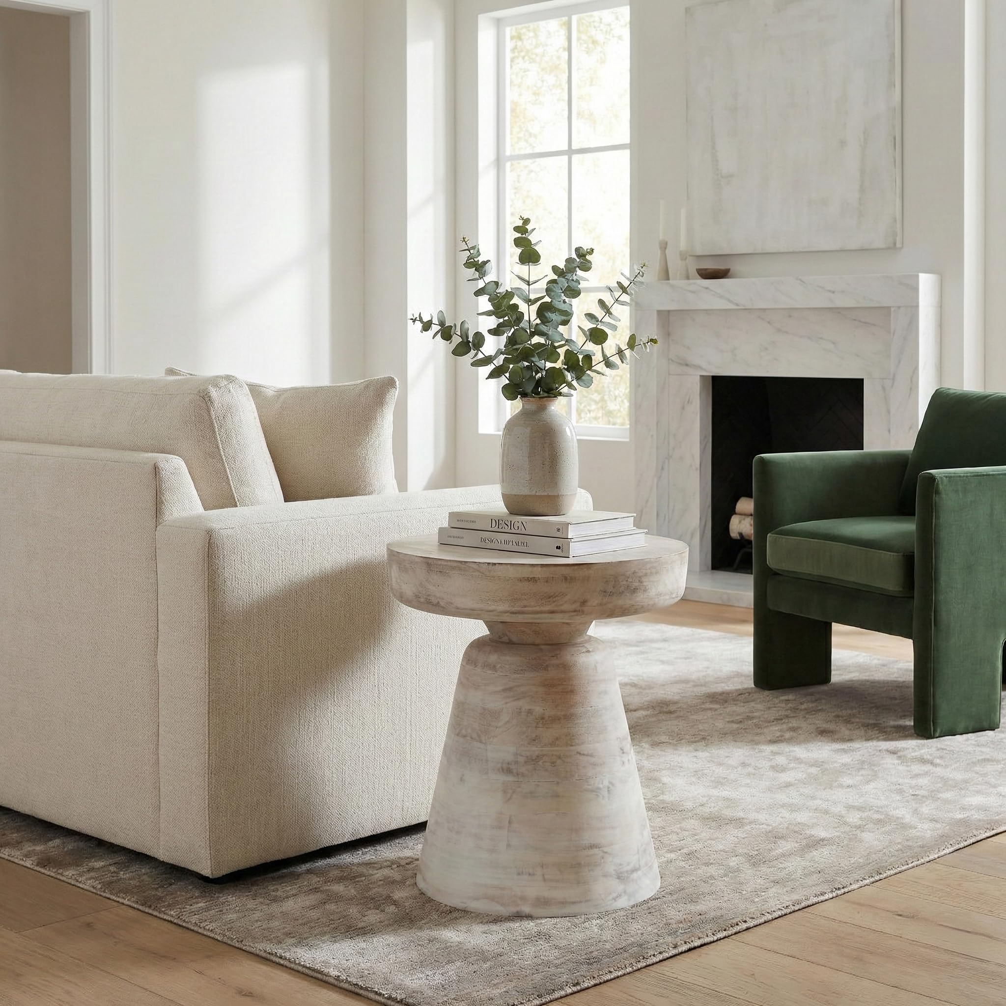SIMPLIHOME Robbie 16" Wide Solid Wood Round End Table in White Wash thumbnail