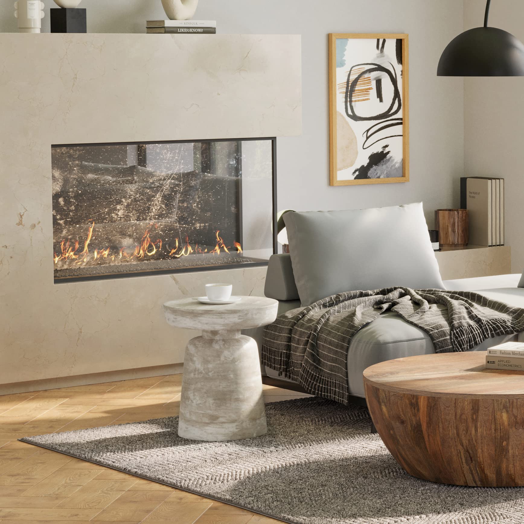 SIMPLIHOME Robbie 16" Wide Solid Wood Round End Table in White Wash thumbnail