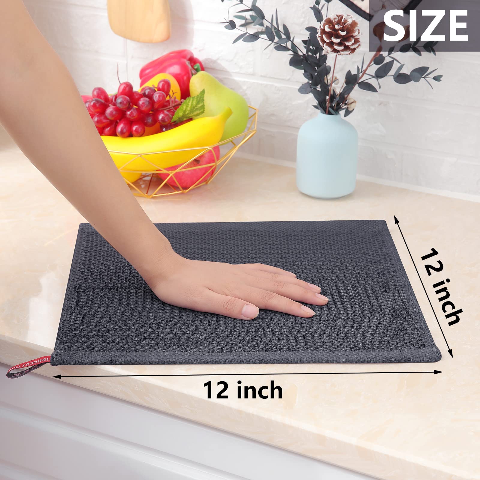 Homaxy 100% Cotton Waffle Weave Kitchen Dish Cloths 6-Pack, Dark Grey thumbnail