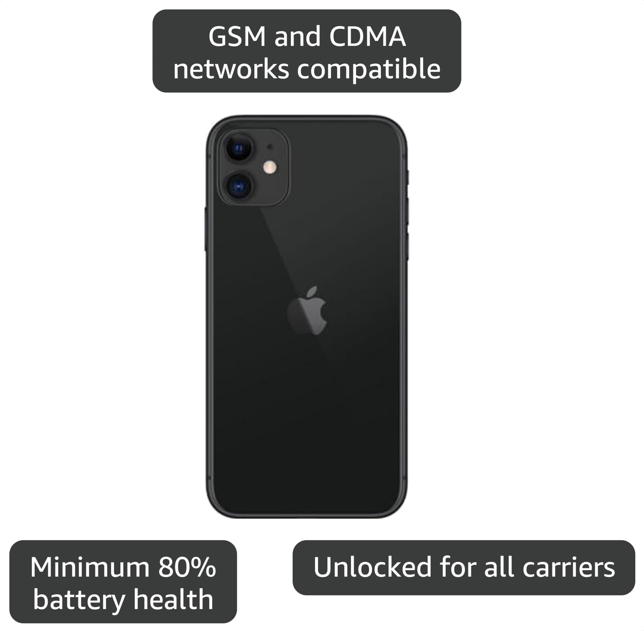 Apple iPhone 11, 128GB, Black - Unlocked (Renewed) thumbnail