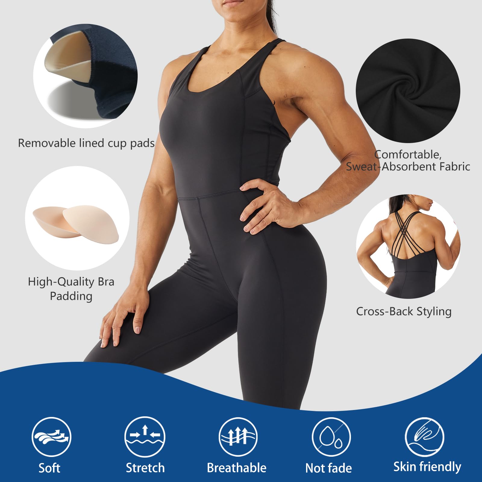 LOVESOFT Women's Sleevesless Bodysuit Dance Unitard, Backless Bodycon Rompers Jumpsuits for Workout Yoga thumbnail
