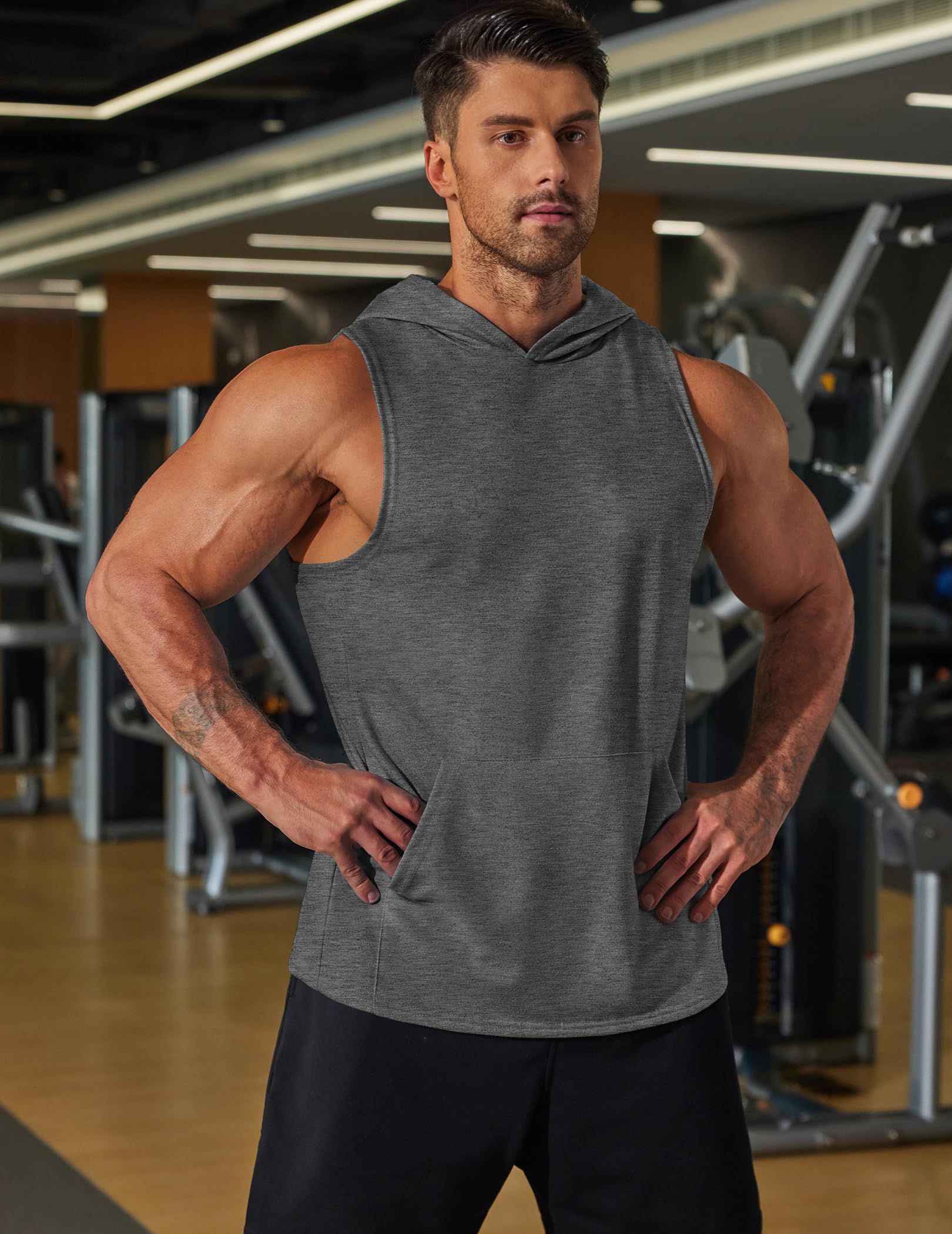 COOFANDY Men's 2 Pack Workout Hooded Tank Tops Bodybuilding Muscle Cut Off T Shirt Sleeveless Gym Hoodies thumbnail