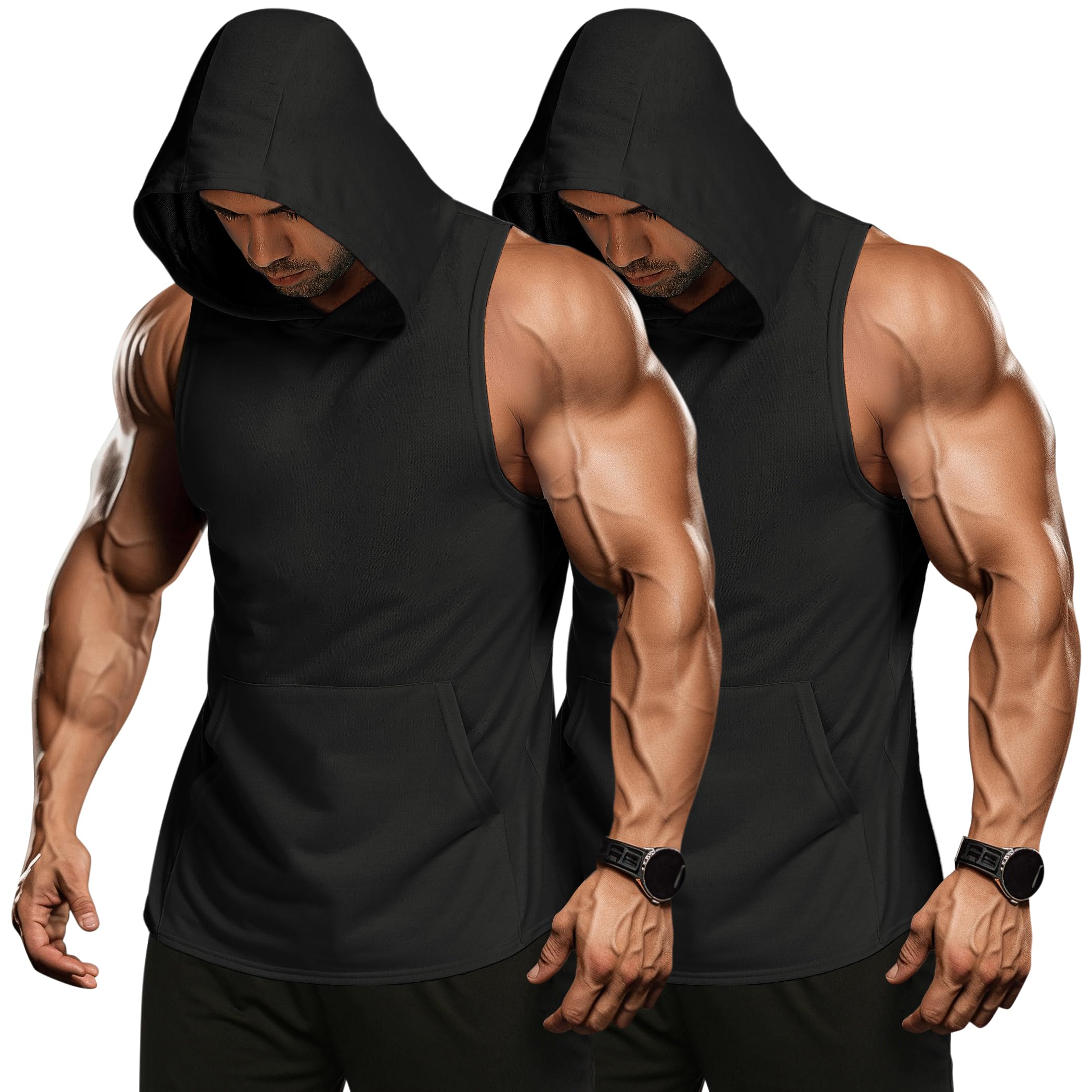 COOFANDY Men's 2 Pack Workout Hooded Tank Tops Bodybuilding Muscle Cut Off T Shirt Sleeveless Gym Hoodies thumbnail