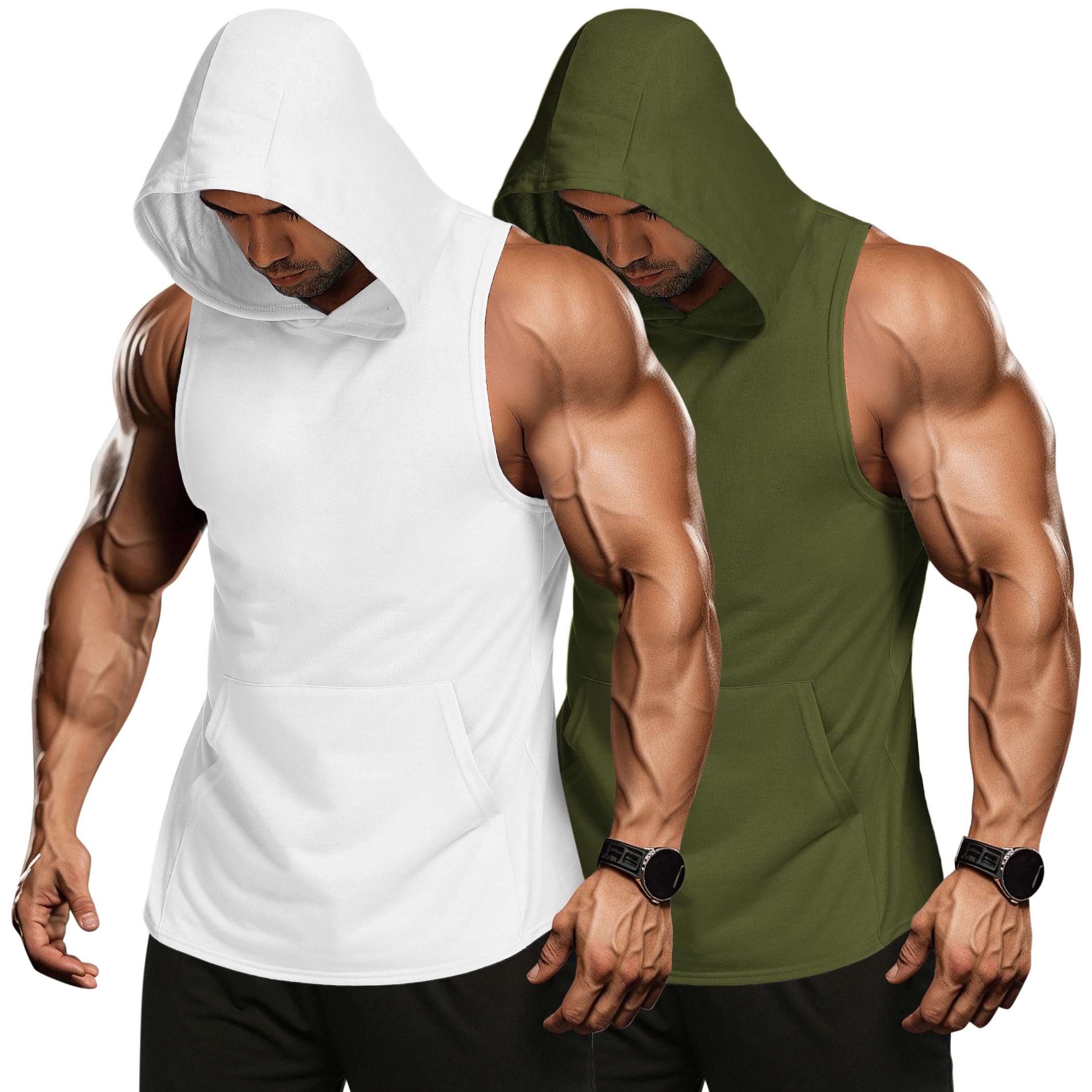 COOFANDY Men's 2 Pack Workout Hooded Tank Tops Bodybuilding Muscle Cut Off T Shirt Sleeveless Gym Hoodies thumbnail
