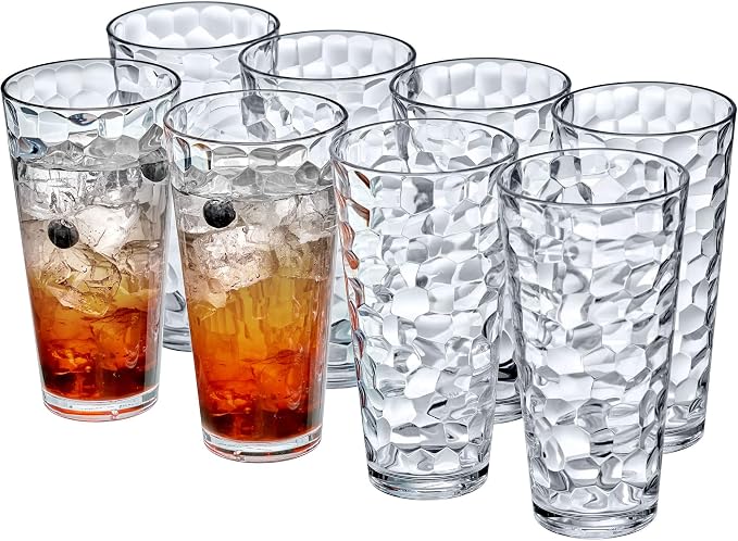 Amazing Abby - Iceberg - 24-Ounce Plastic Tumblers (Set of 8), Plastic Drinking Glasses, All-Clear High-Balls, Reusable Cups, Stackable, BPA-Free, Shatter-Proof, Dishwasher-Safe thumbnail