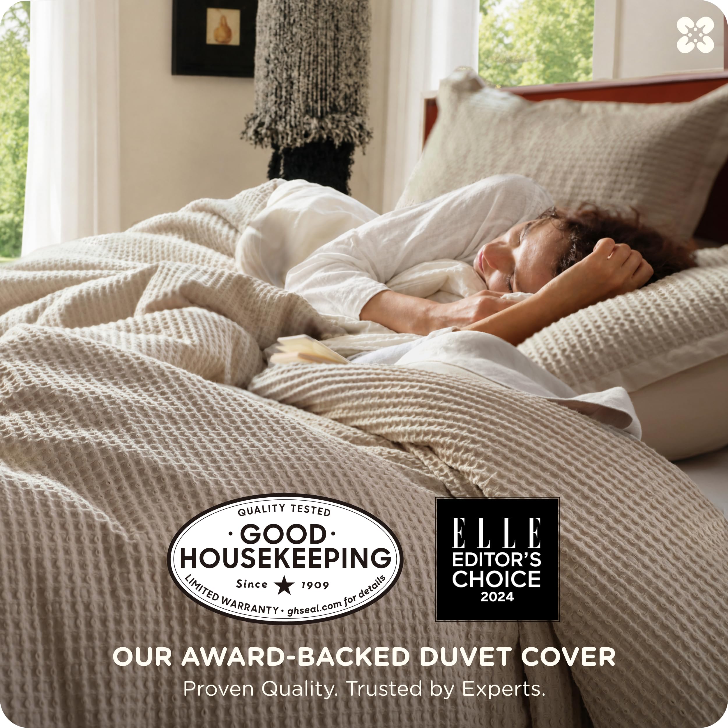 Bedsure PureWoven 3 Pieces 100% Cotton Waffle Duvet Cover Set, Queen, Khaki thumbnail