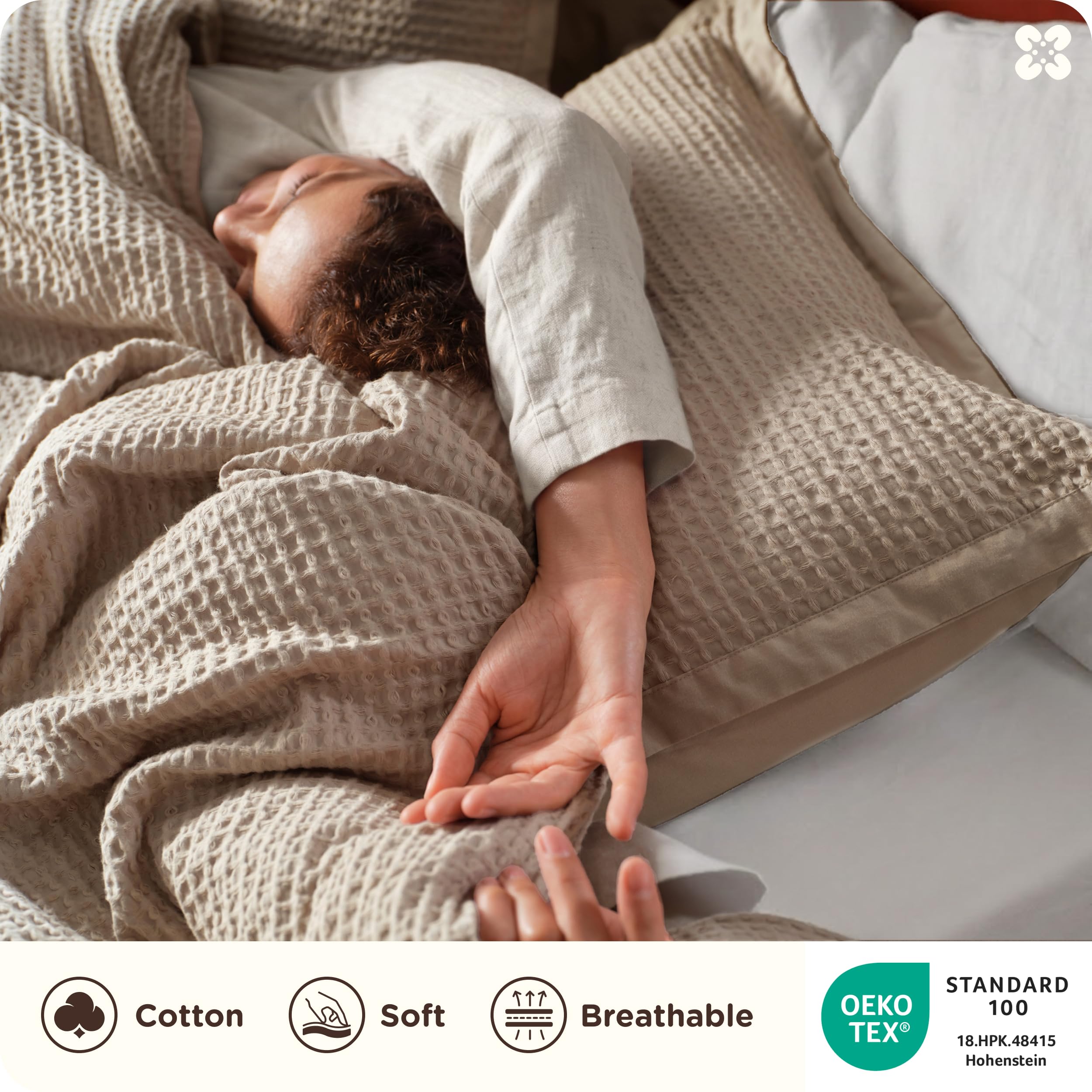 Bedsure PureWoven 3 Pieces 100% Cotton Waffle Duvet Cover Set, Queen, Khaki thumbnail