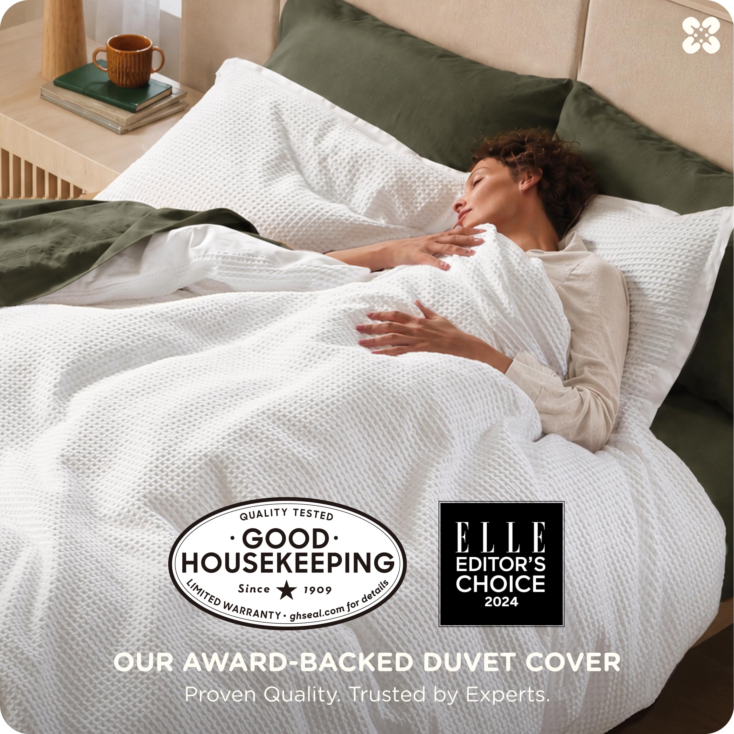 Bedsure PureWoven 3 Pieces 100% Cotton Waffle Duvet Cover Set, Queen, White thumbnail