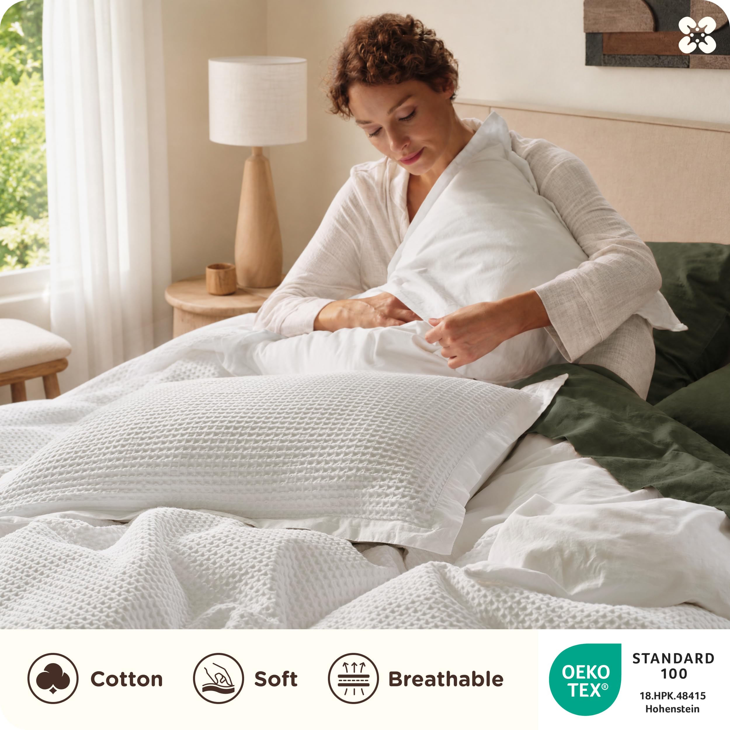 Bedsure PureWoven 3 Pieces 100% Cotton Waffle Duvet Cover Set, Queen, White thumbnail