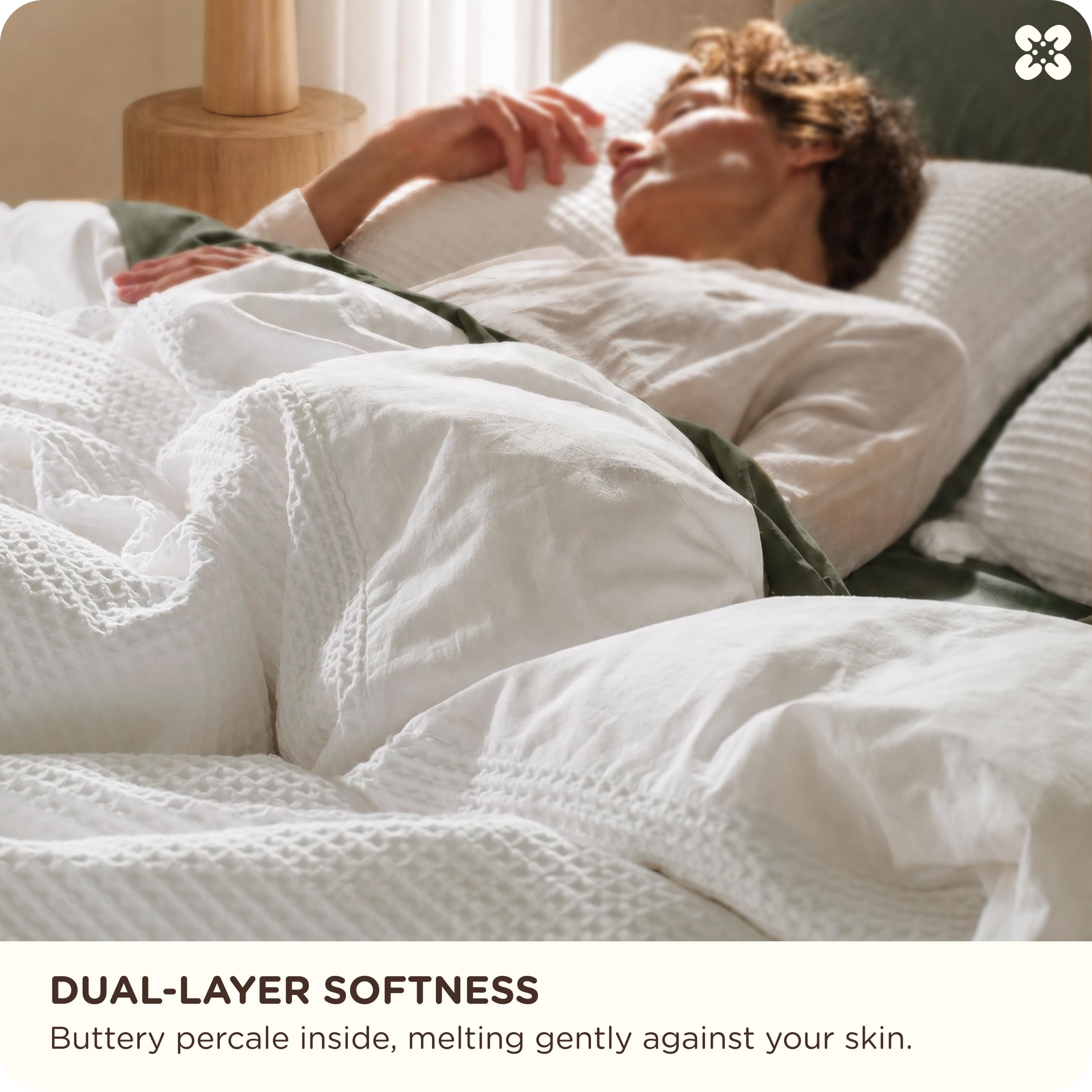 Bedsure PureWoven 3 Pieces 100% Cotton Waffle Duvet Cover Set, Queen, White thumbnail