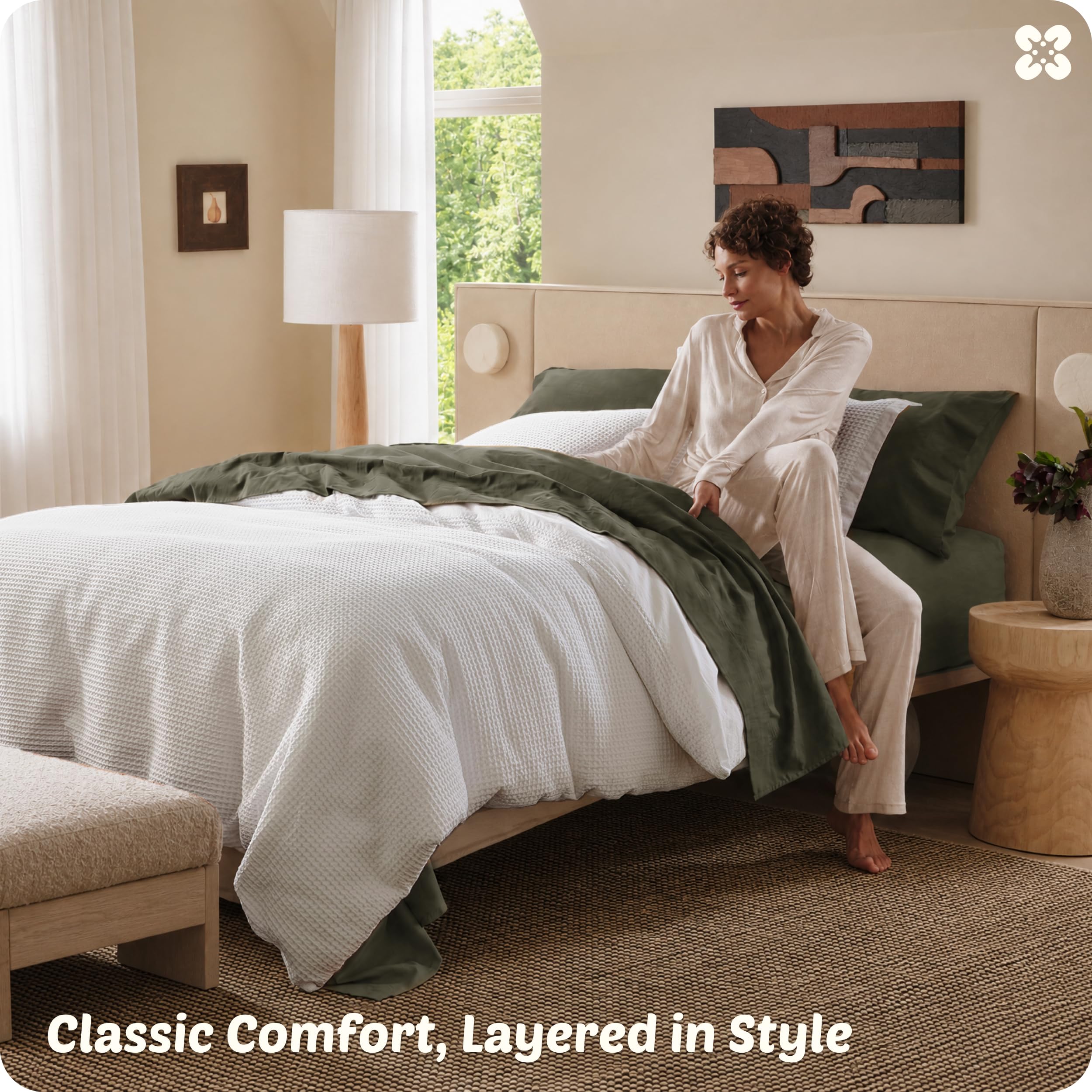 Bedsure PureWoven 3 Pieces 100% Cotton Waffle Duvet Cover Set, Queen, White thumbnail