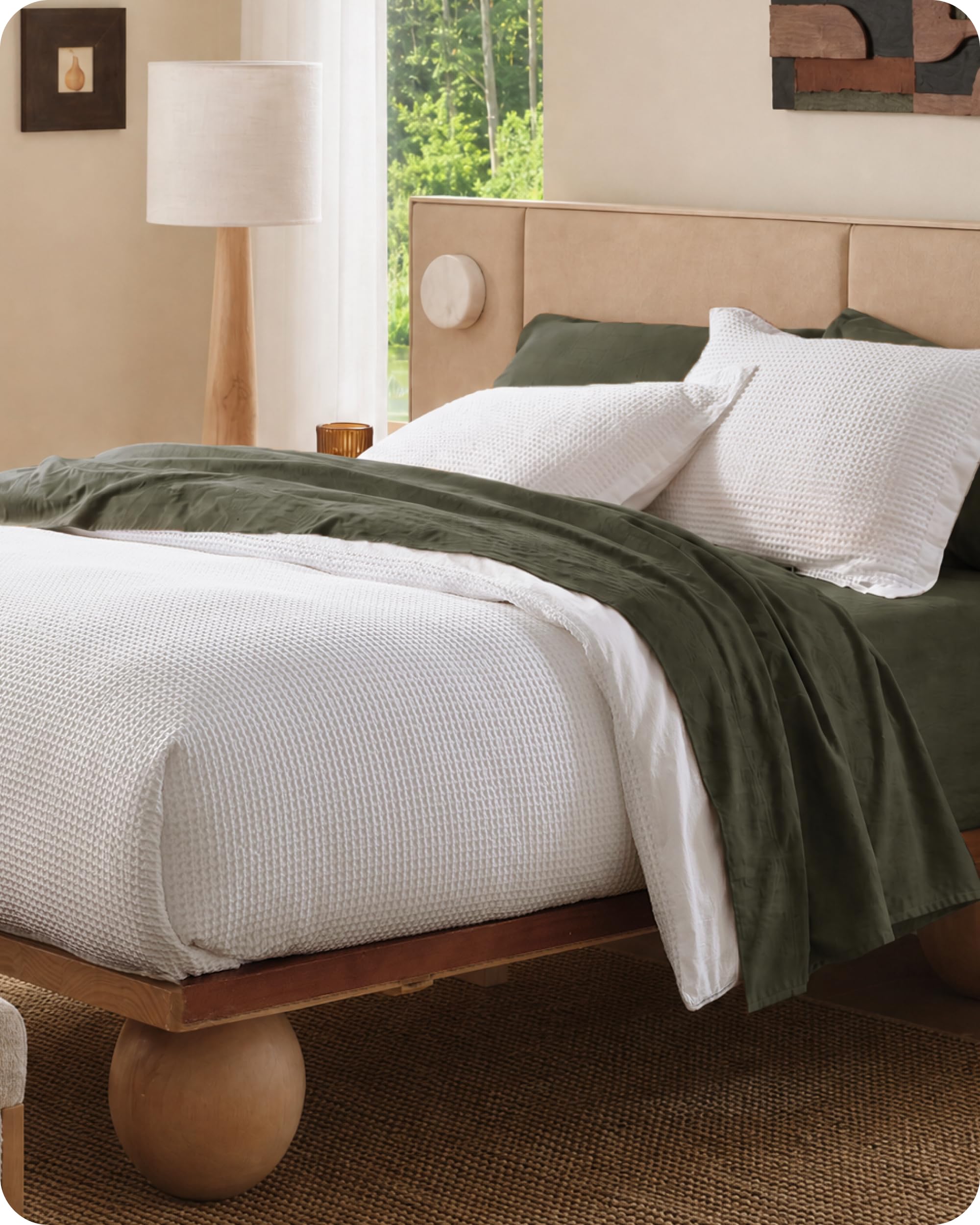 Bedsure PureWoven 3 Pieces 100% Cotton Waffle Duvet Cover Set, Queen, White thumbnail
