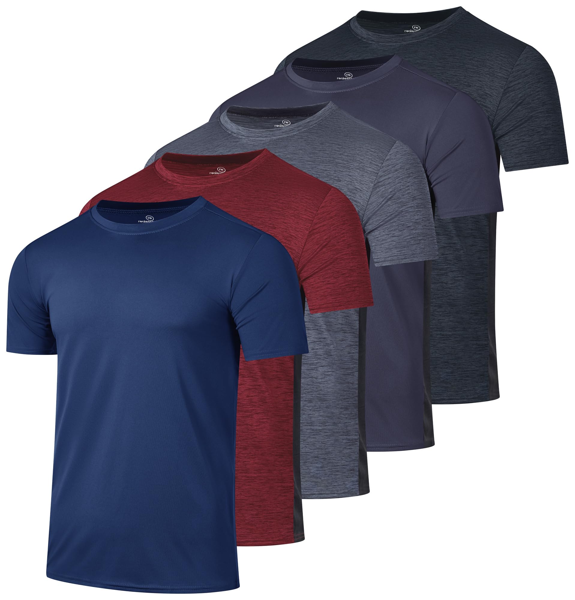 Real Essentials 5 Pack: Boy's Dry Fit Short Sleeve T-Shirt - Athletic Baseball Soccer Tee Tops for Kids Youth & Teens